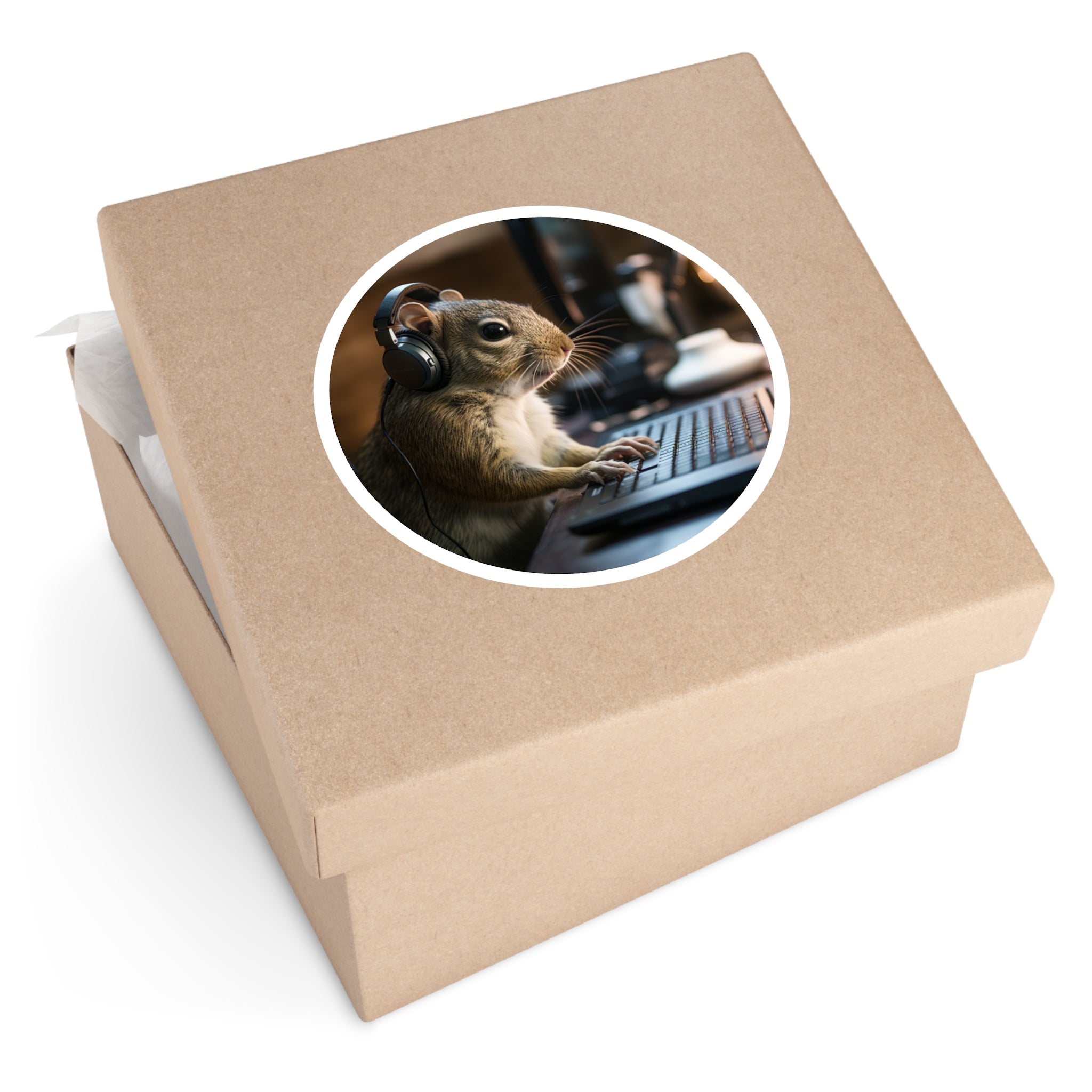 Headphones Squirrel at Laptop, Funny Tech Sticker, Laptop, Gamer Vibe