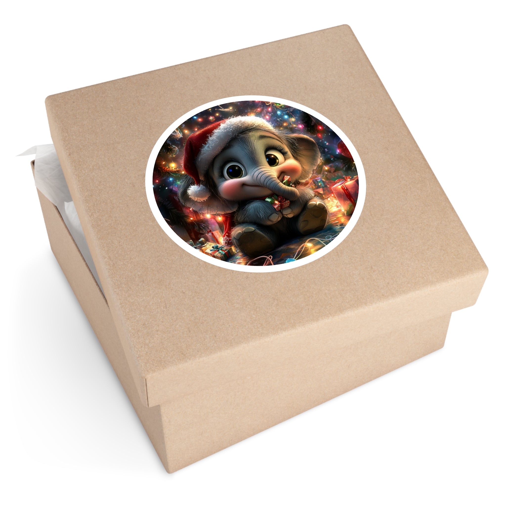 Cute Baby Elephant Christmas Sticker, Whimsical Holiday Art, Gift Idea, Festive Season