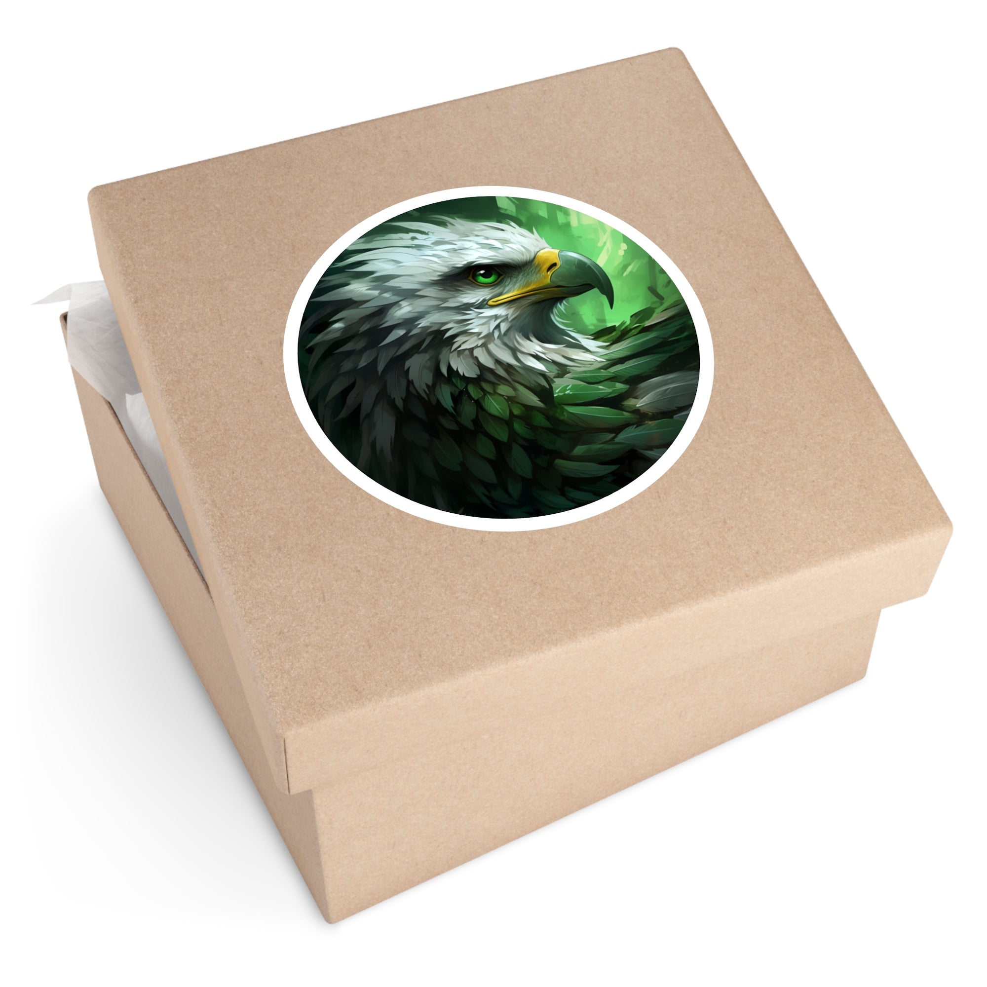 Eagle Head Sticker, Green Feathers, Power and Freedom, Nature Symbol Art
