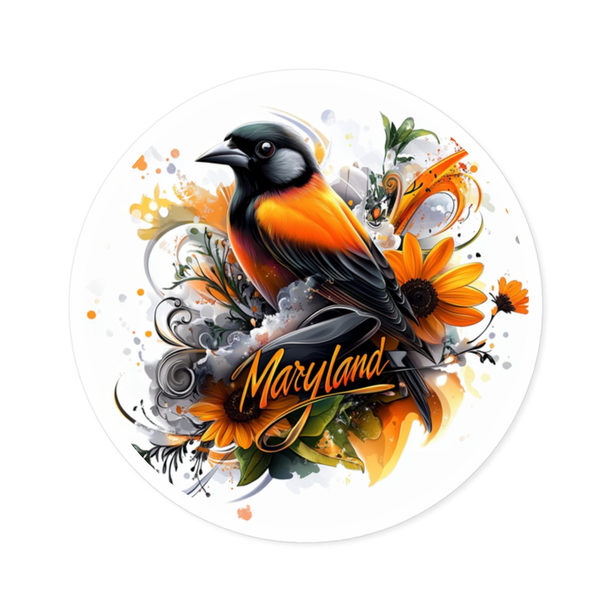 Maryland Oriole, Floral Bird Sticker, Laptop or Journal, State Flower Design