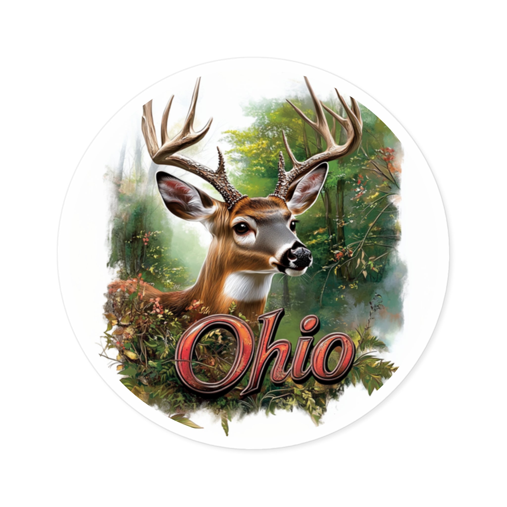 Ohio Deer Sticker, State Wildlife Design, Forest Buck Art, Woodland Nature Scene