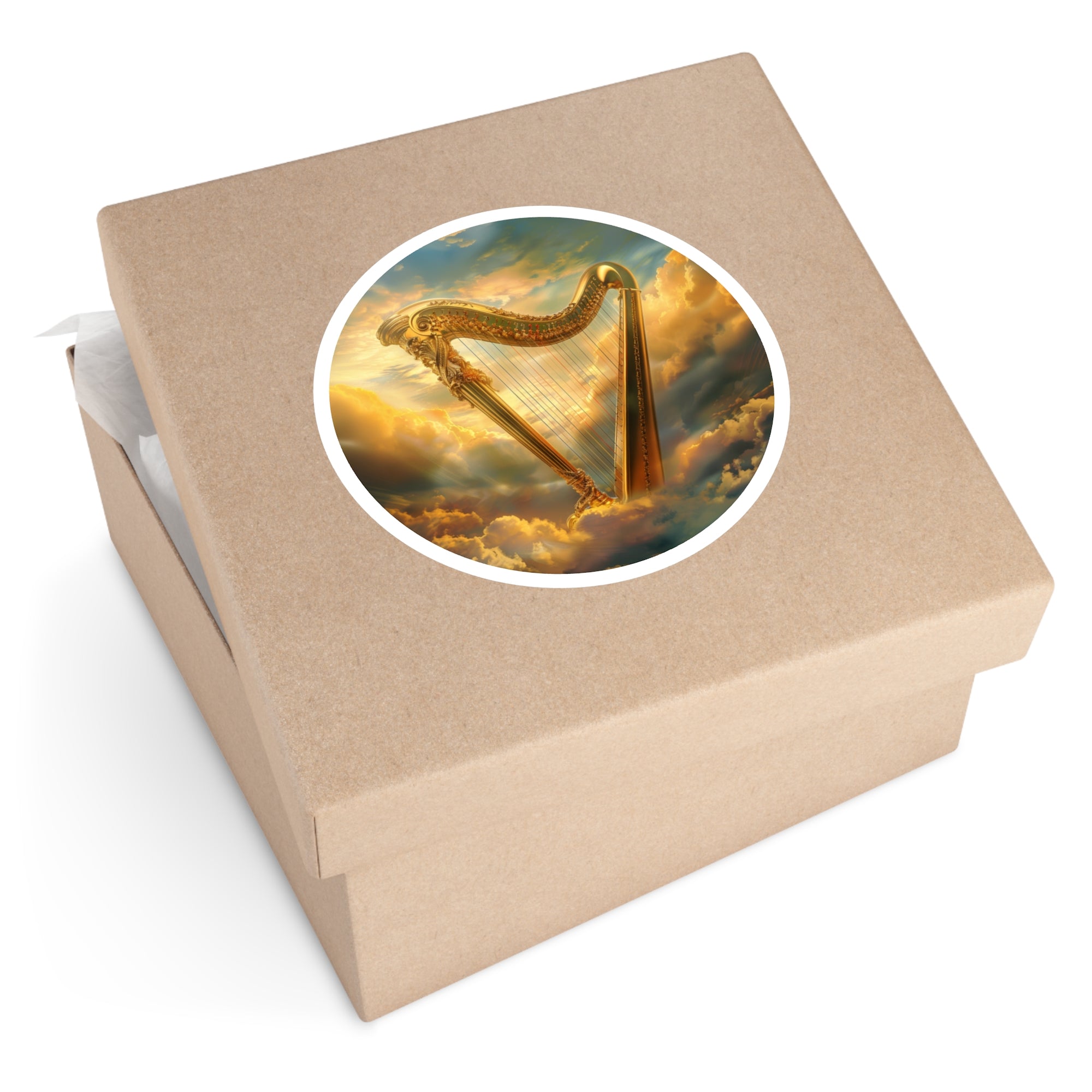 Golden Harp Sticker, Heavenly Art Design, Musical Decor, Dreamy Gift