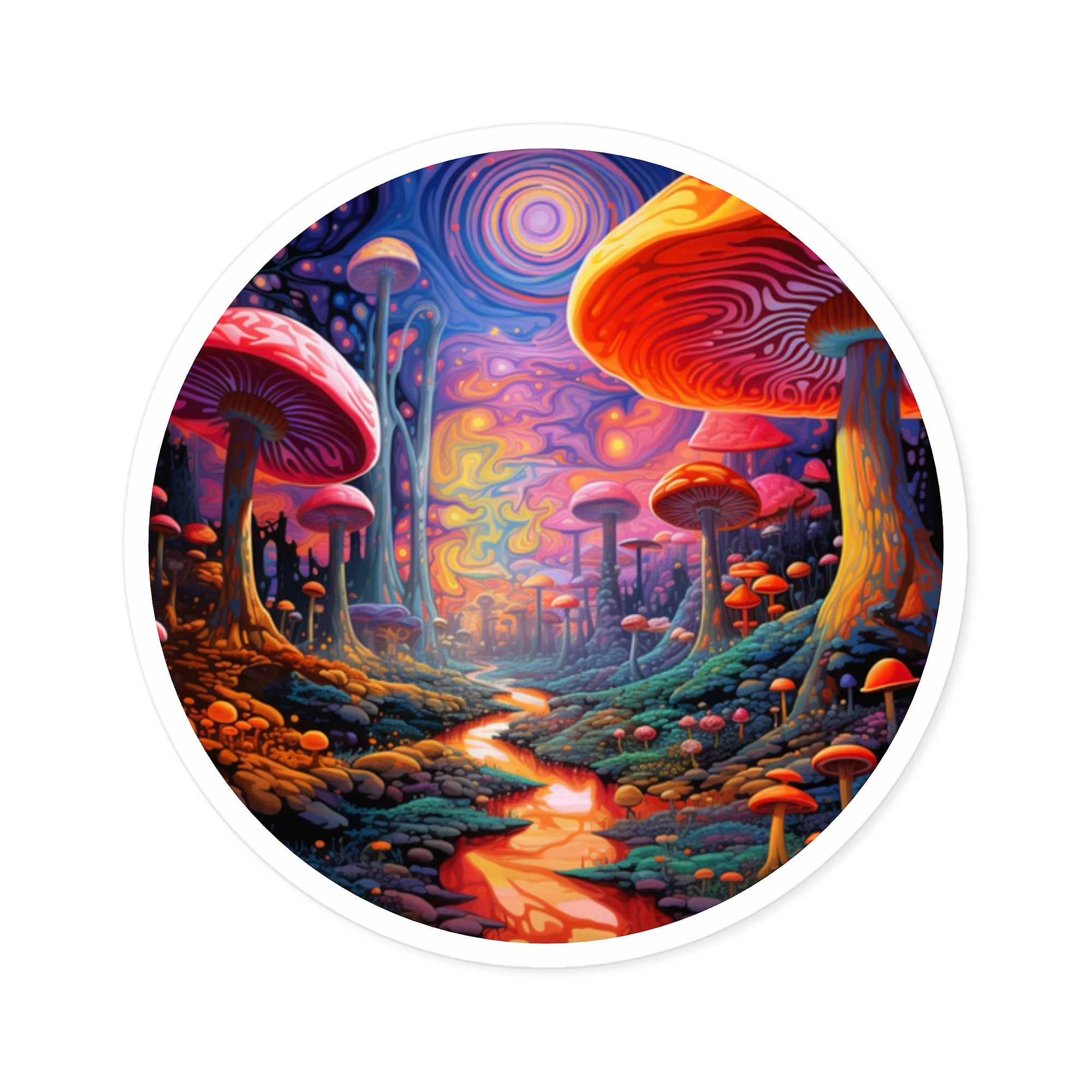 Colorful Mushroom Valley, Trippy Art Sticker, Creative Decor, Fantasy World