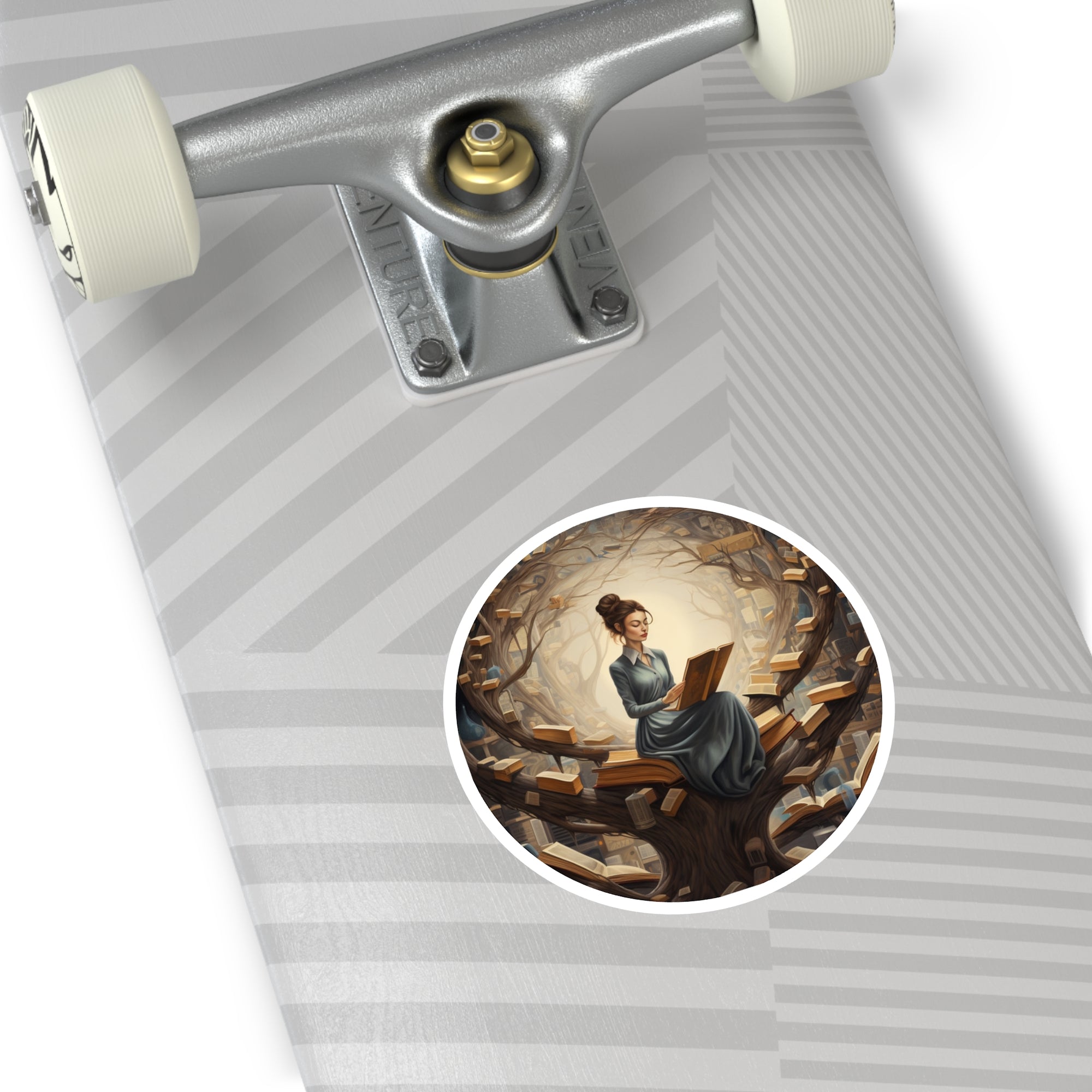 Reading Tree, Surreal Book Sticker, Dreamy Library, Calm Focus