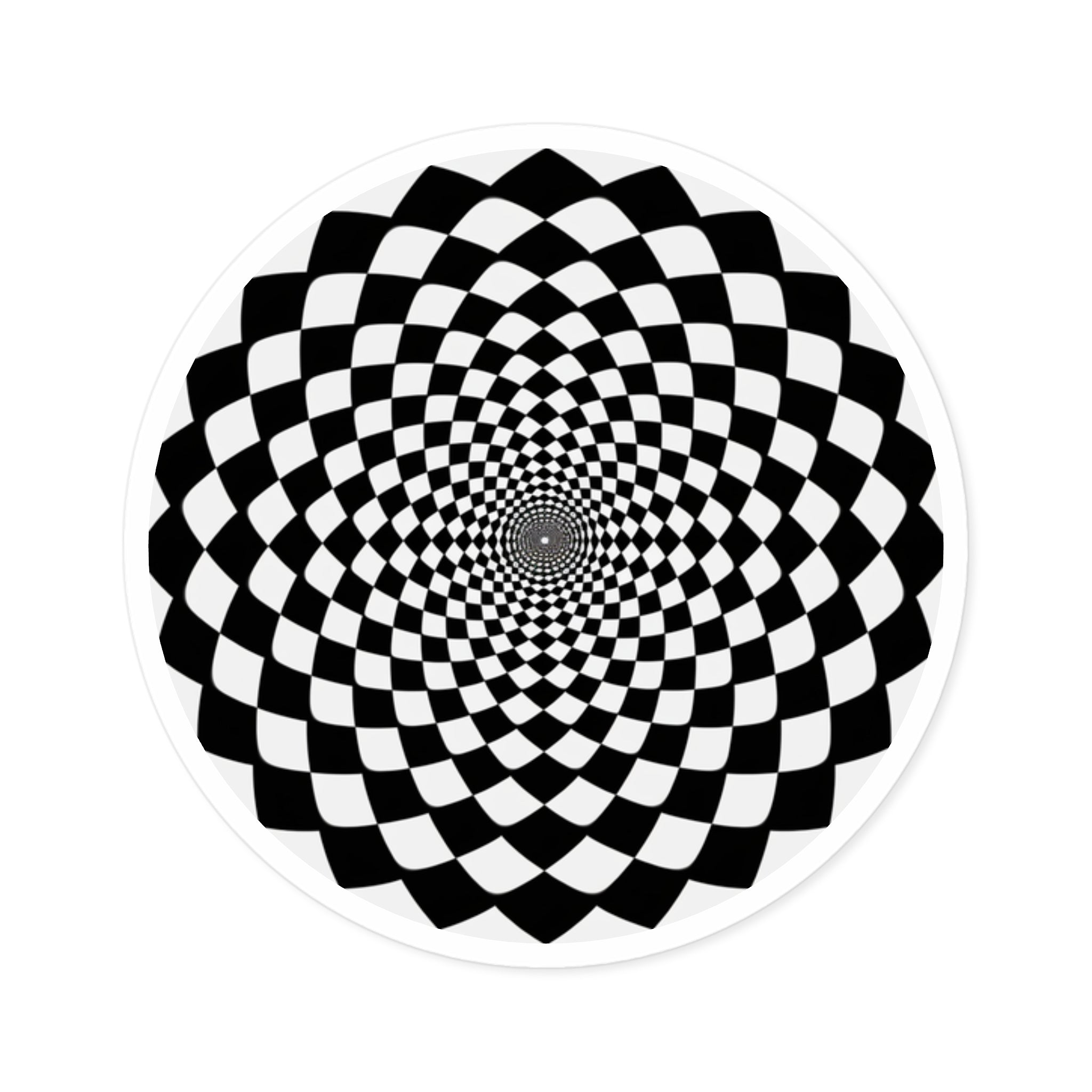 Checkered Optical Illusion Sticker, Black and White Art, Hypnotic Swirl