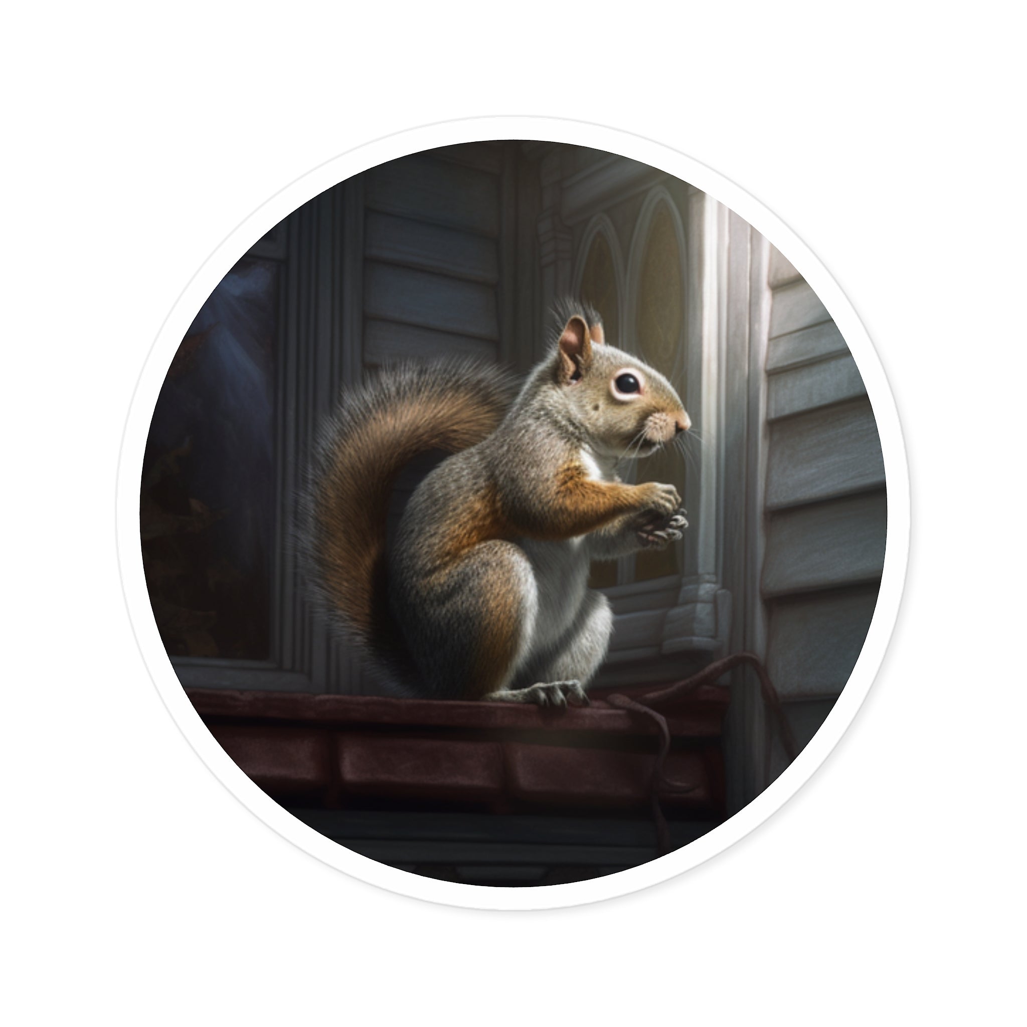 Squirrel Sticker, Realistic Animal Design, Mischievous Scene, Woodland Art