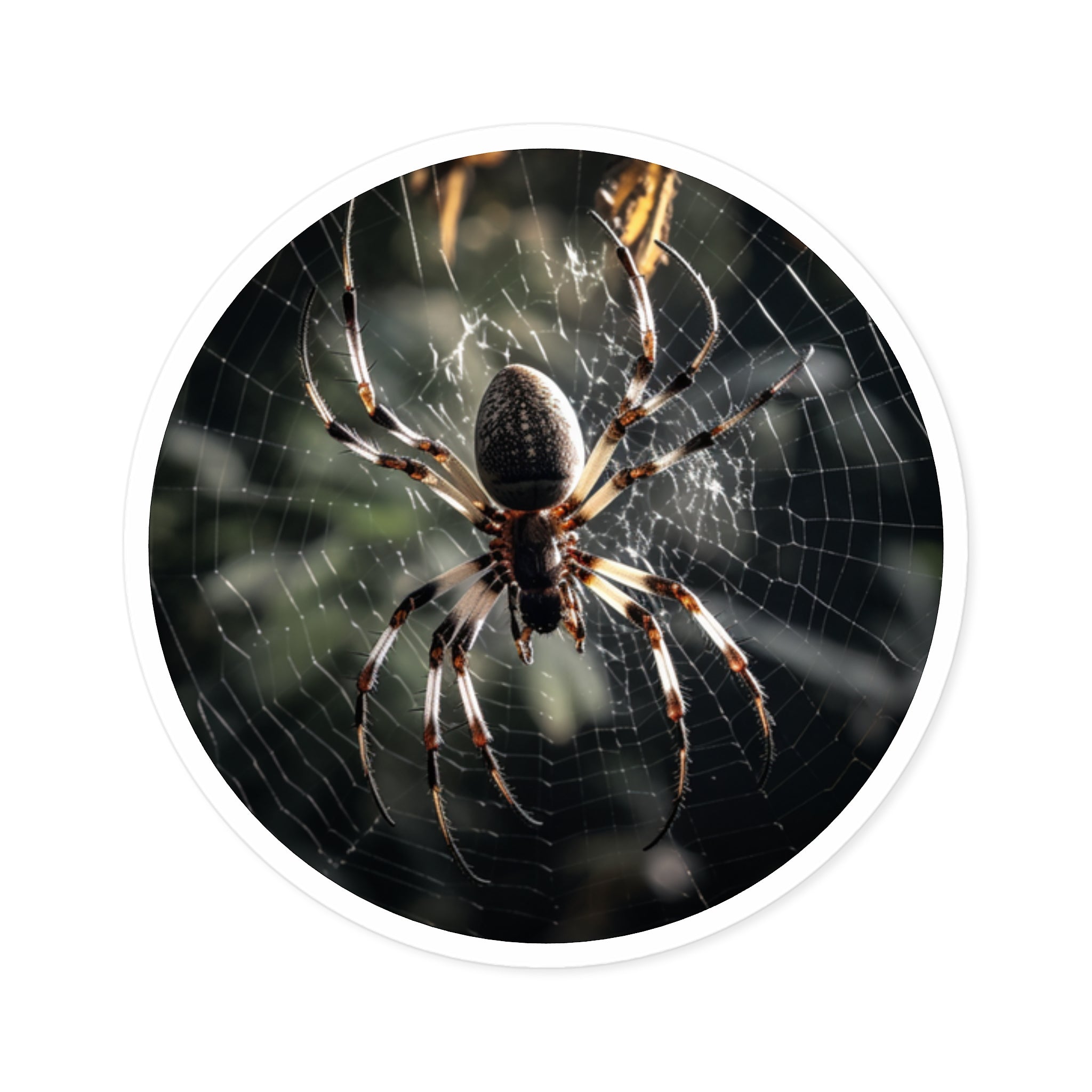 Spider on Web Sticker, Nature Macro Design, Realistic Wildlife Art, Dark Aesthetic