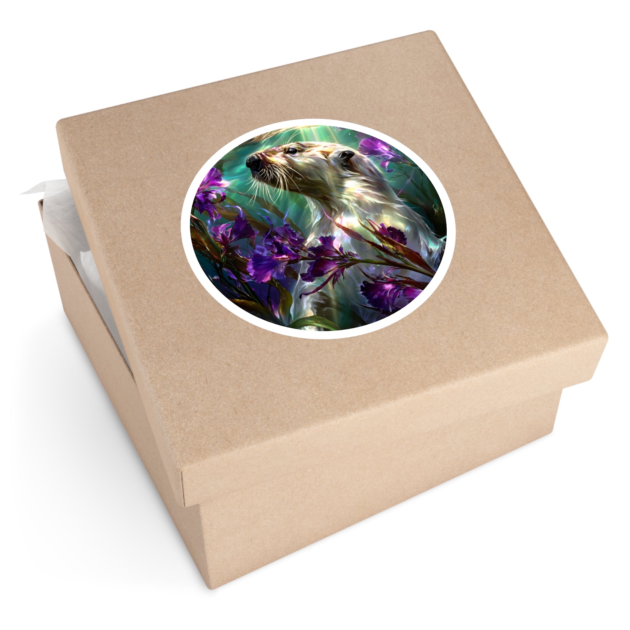 Sea Otter Serenity, Underwater Floral Art Sticker, Peaceful Scene, Nature Magic