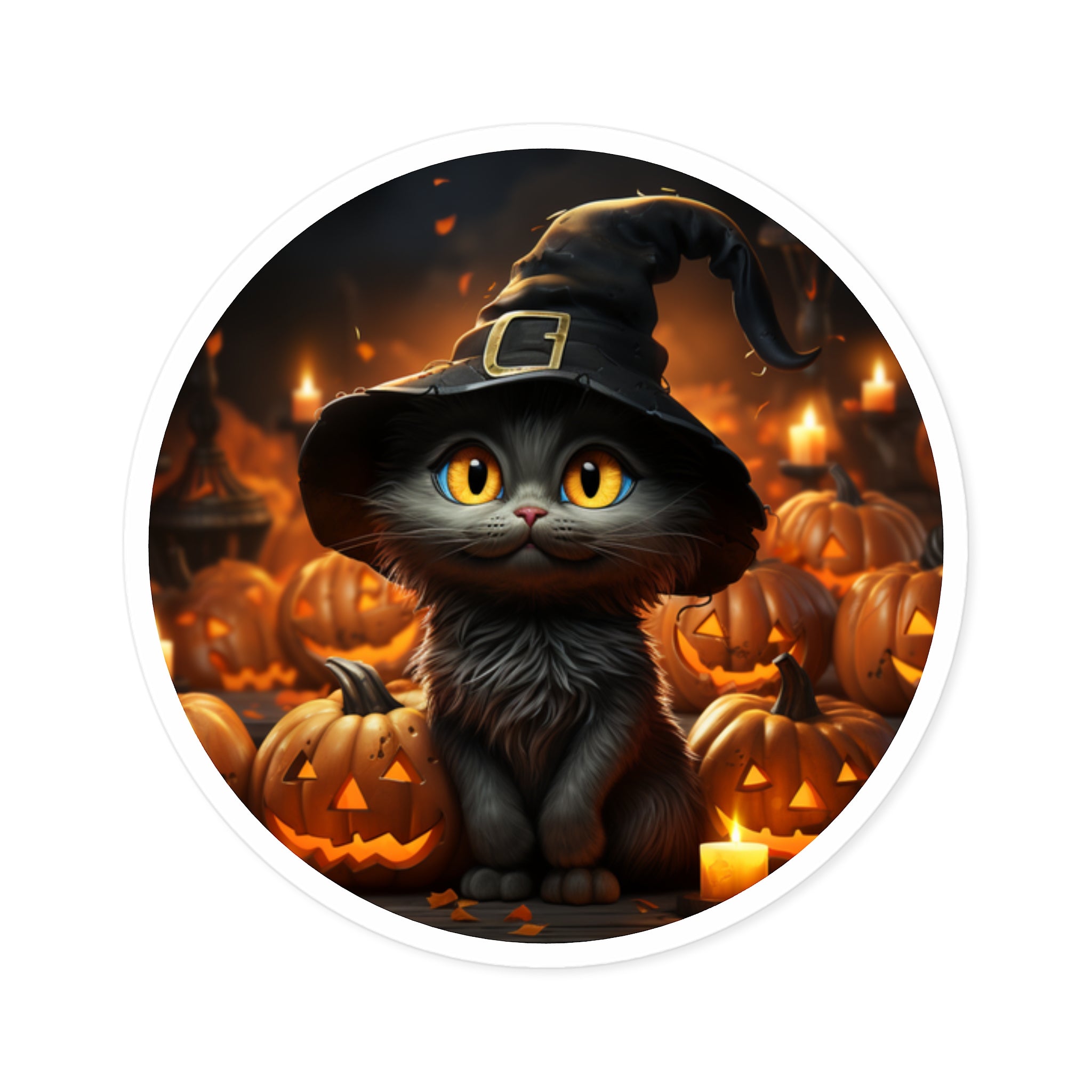 Witch Cat Sticker, Halloween Design, Cute Black Cat, Pumpkin Art
