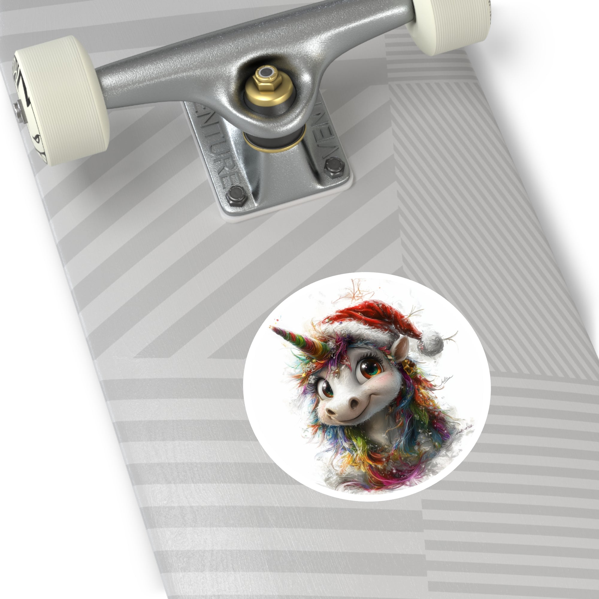 Christmas Unicorn Sticker, Rainbow Holiday Art, Whimsical Design, Festive Gift