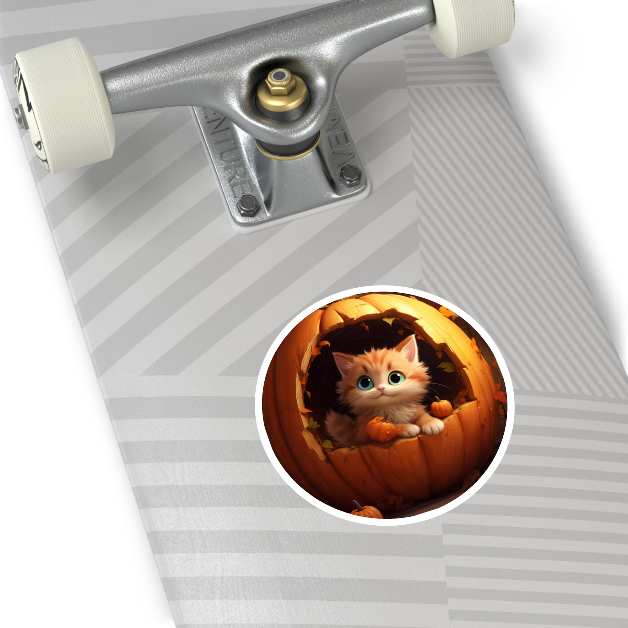 Halloween Kitten Sticker, Cute Cat in Pumpkin Design, Autumn Art