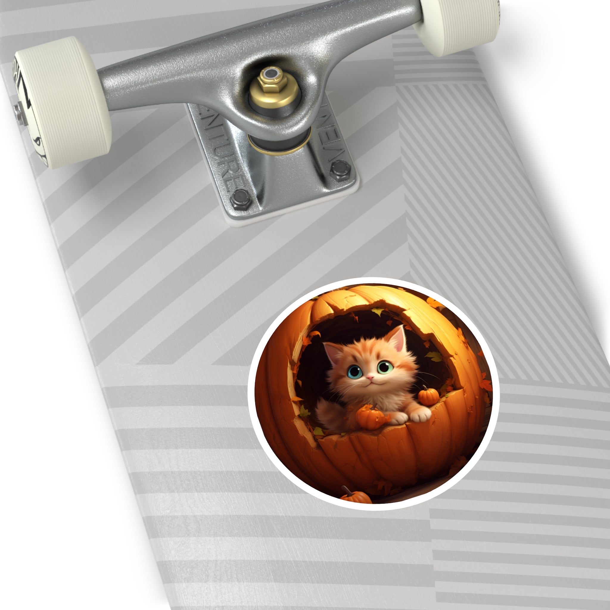 Halloween Kitten Sticker, Cute Cat in Pumpkin Design, Autumn Art