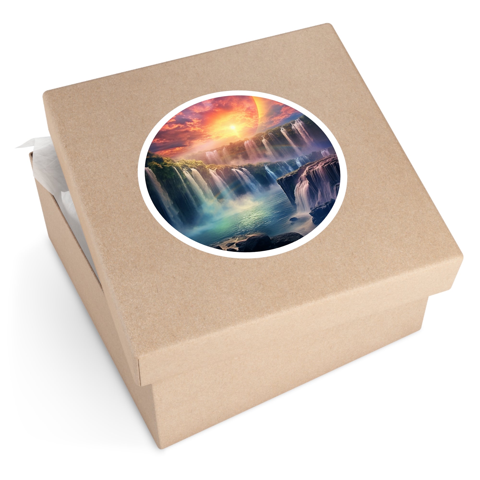 Rainbow Waterfall Sticker, Atmospheric Art Style, Nature Decor