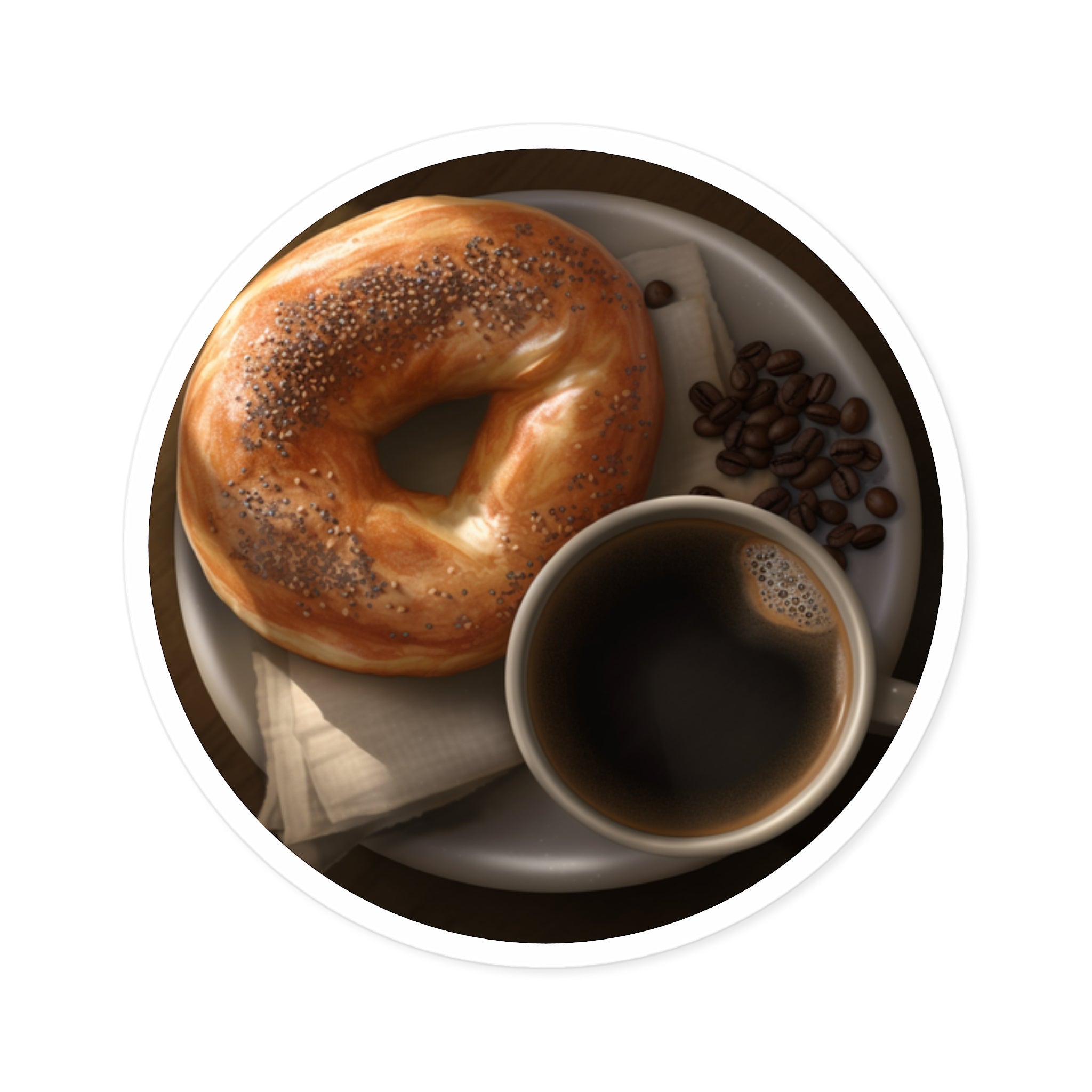 Bagel and Coffee, Morning Art Sticker, Breakfast Design, Cozy Gift