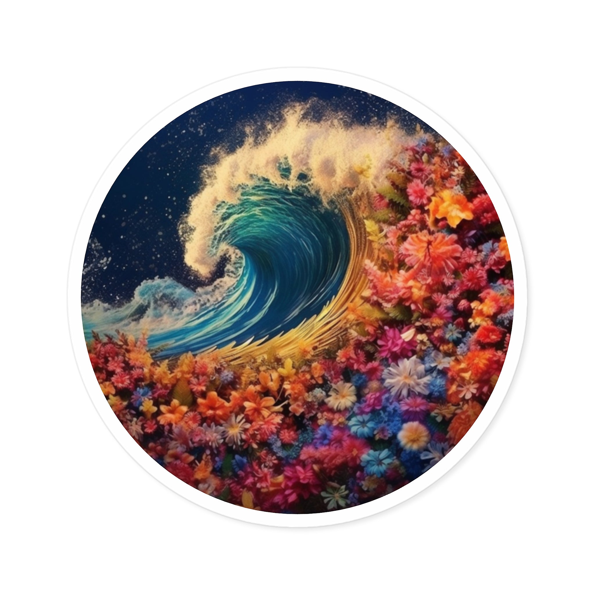 Floral Ocean Wave Sticker, Trippy Surf Design, Colorful Sea Art, Nature Fusion
