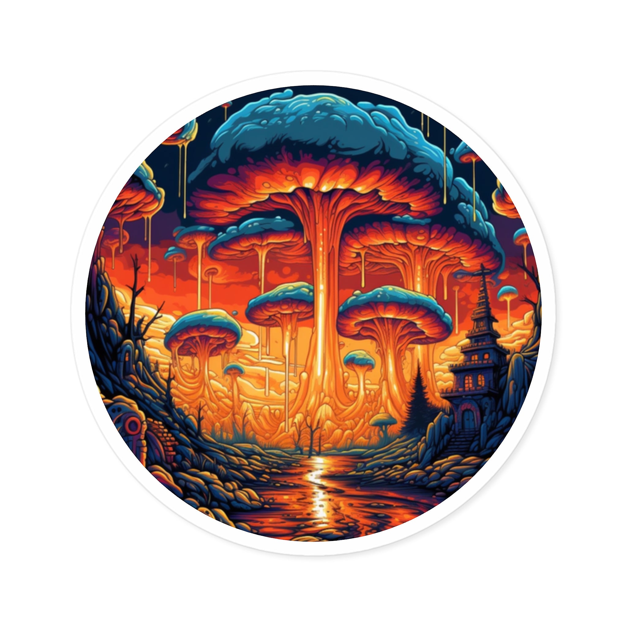 Fantasy mushroom forest, vivid landscape Sticker, surreal nature, dream world