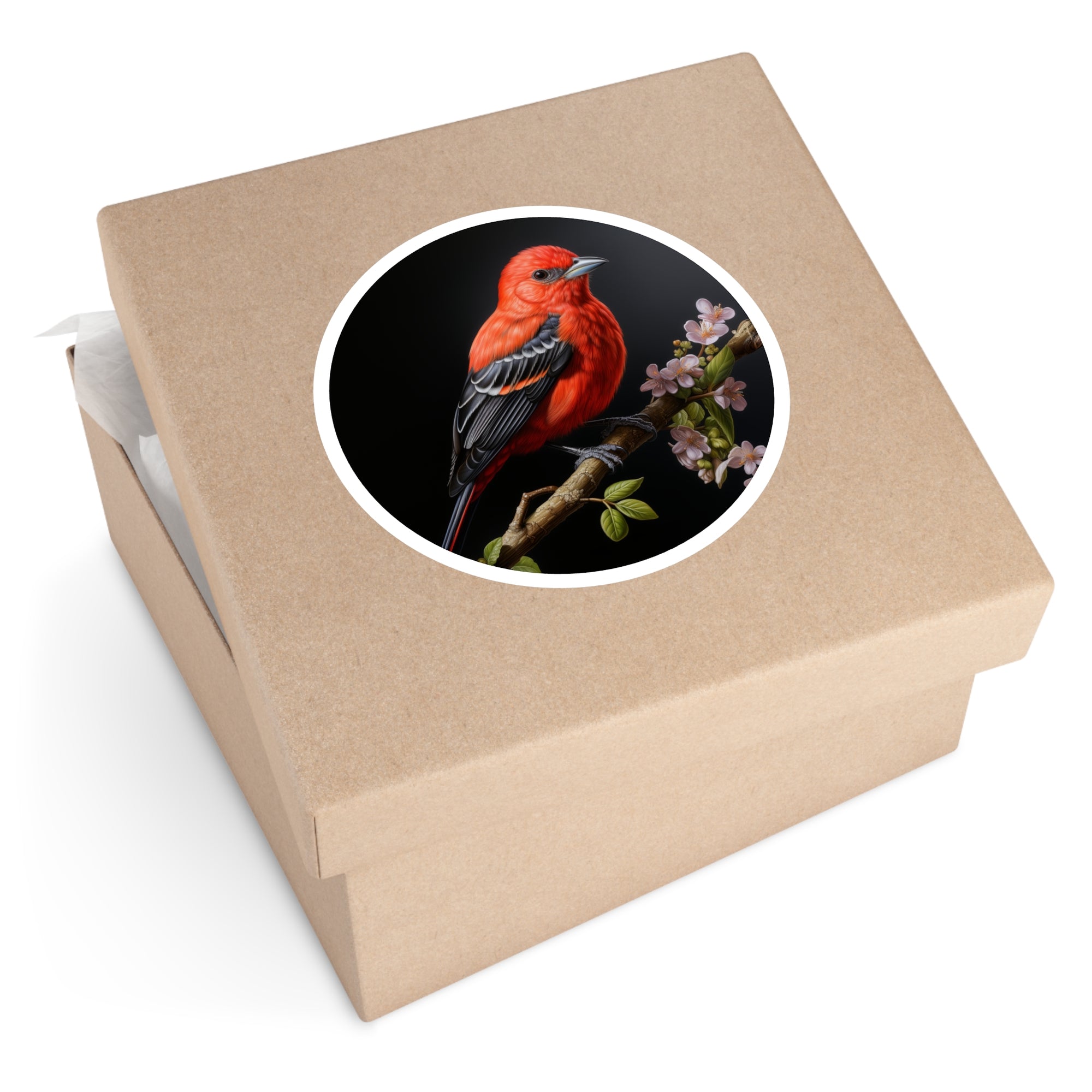 Scarlet Tanager Sticker, Red Bird Design, Realistic Nature Art, Vibrant Collector Piece
