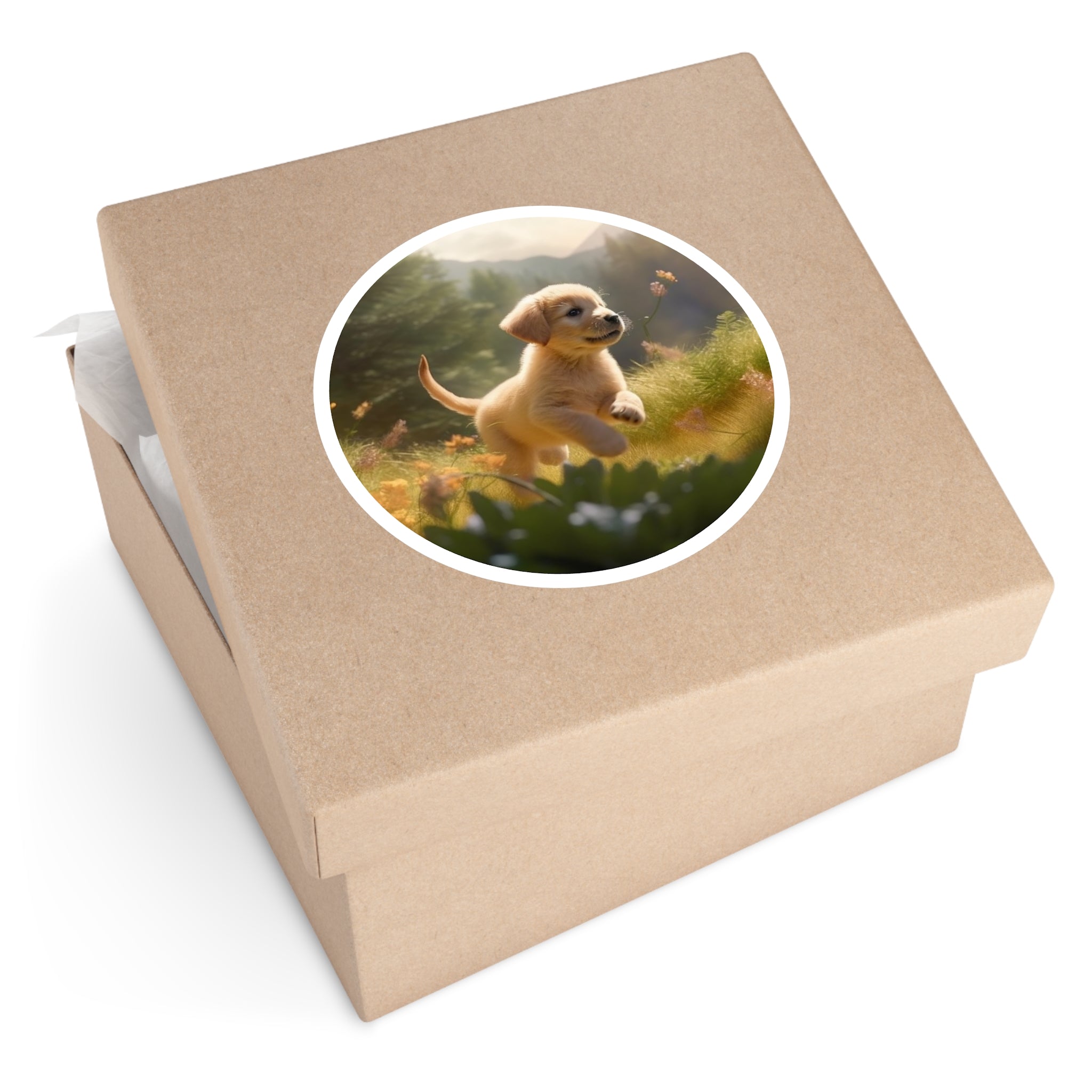 Golden Retriever Puppy, Joyful Running Sticker, Happy Dog, Playful Scene