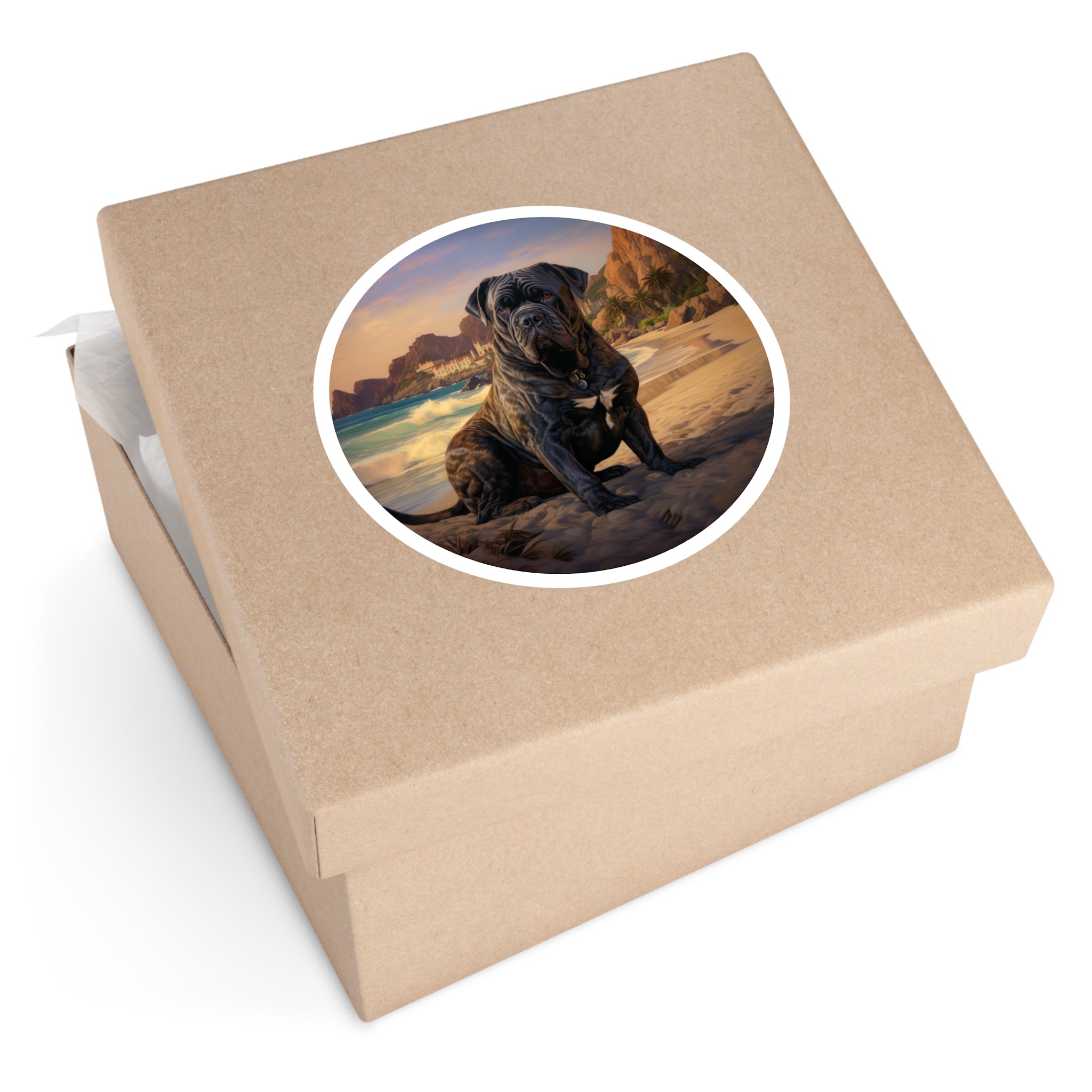 Cane Corso by the Sea, Serene Realism Sticker, Laptop Decal, Beach Vibes