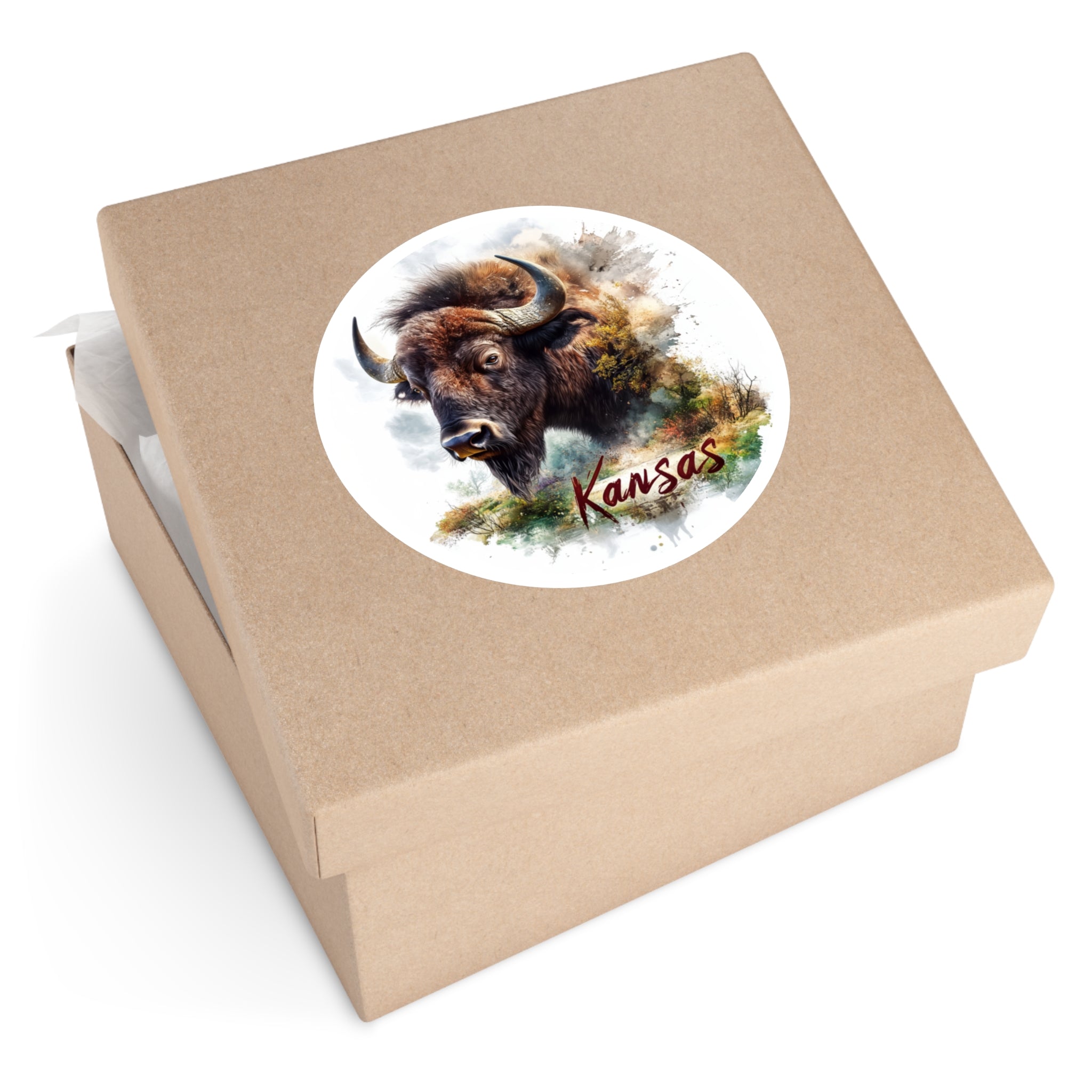 Kansas Bison Close-Up, Bold Wildlife Sticker, Travel, State Pride