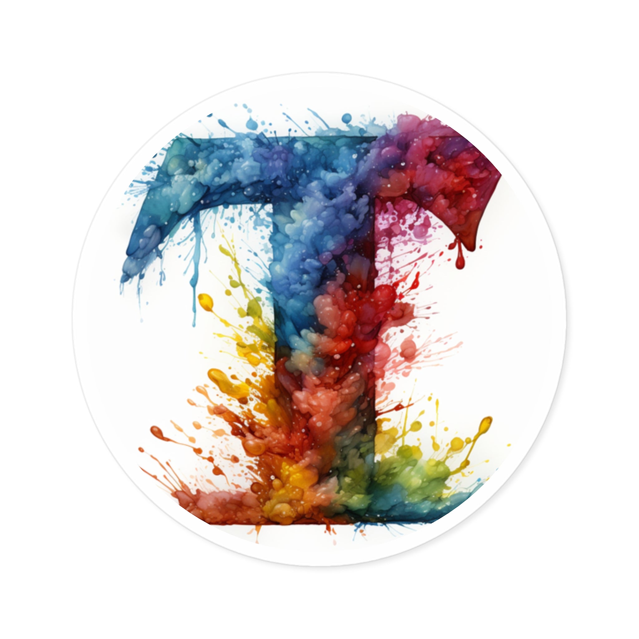 Letter T Tie-Dye Splash, Retro Art Sticker, Vibrant Decor