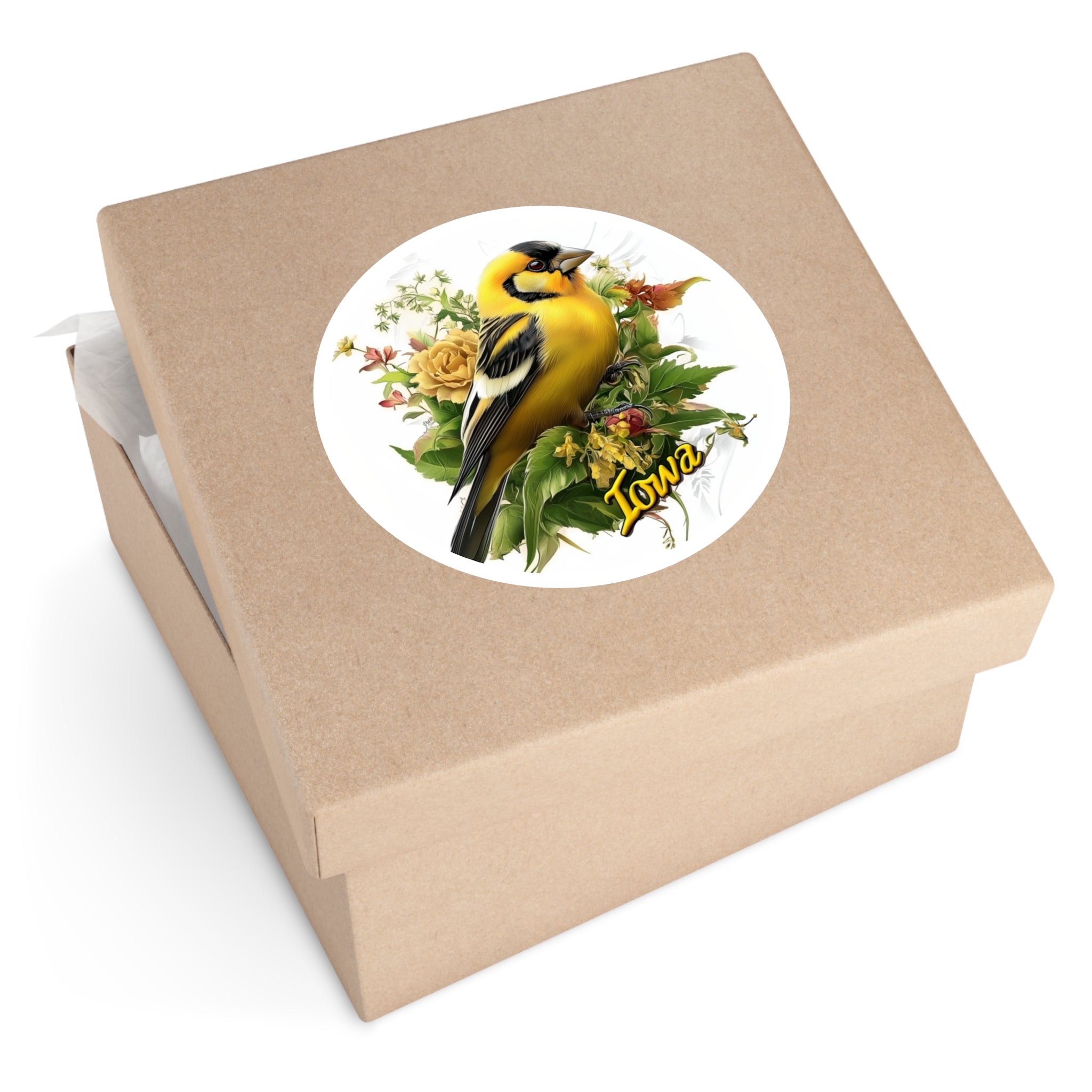 Iowa Goldfinch, Floral Nature Sticker, Laptop or Journal, State Bird Design