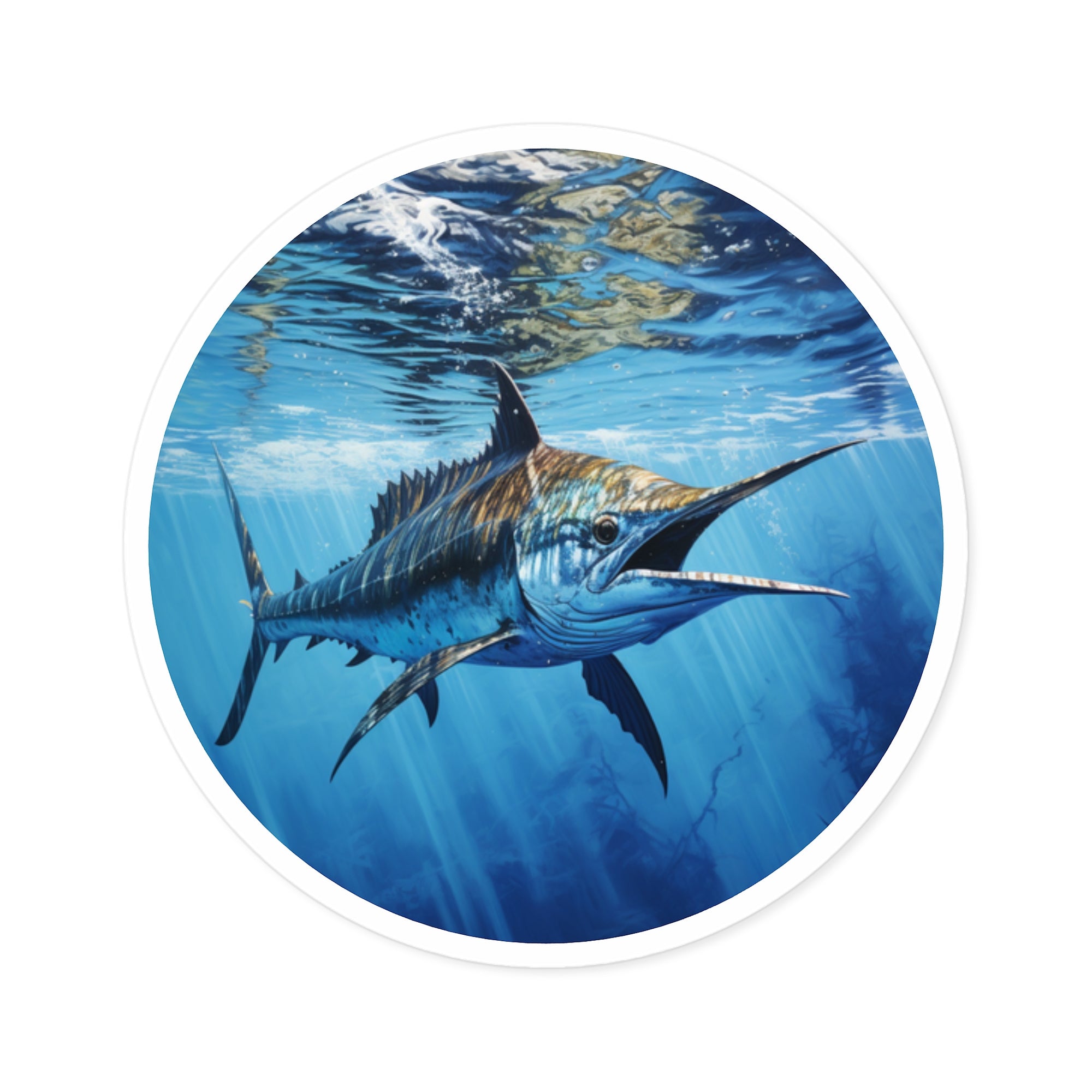 Marlin Underwater Sticker, Ocean Wildlife Art, Fishing Design, Marine Beauty