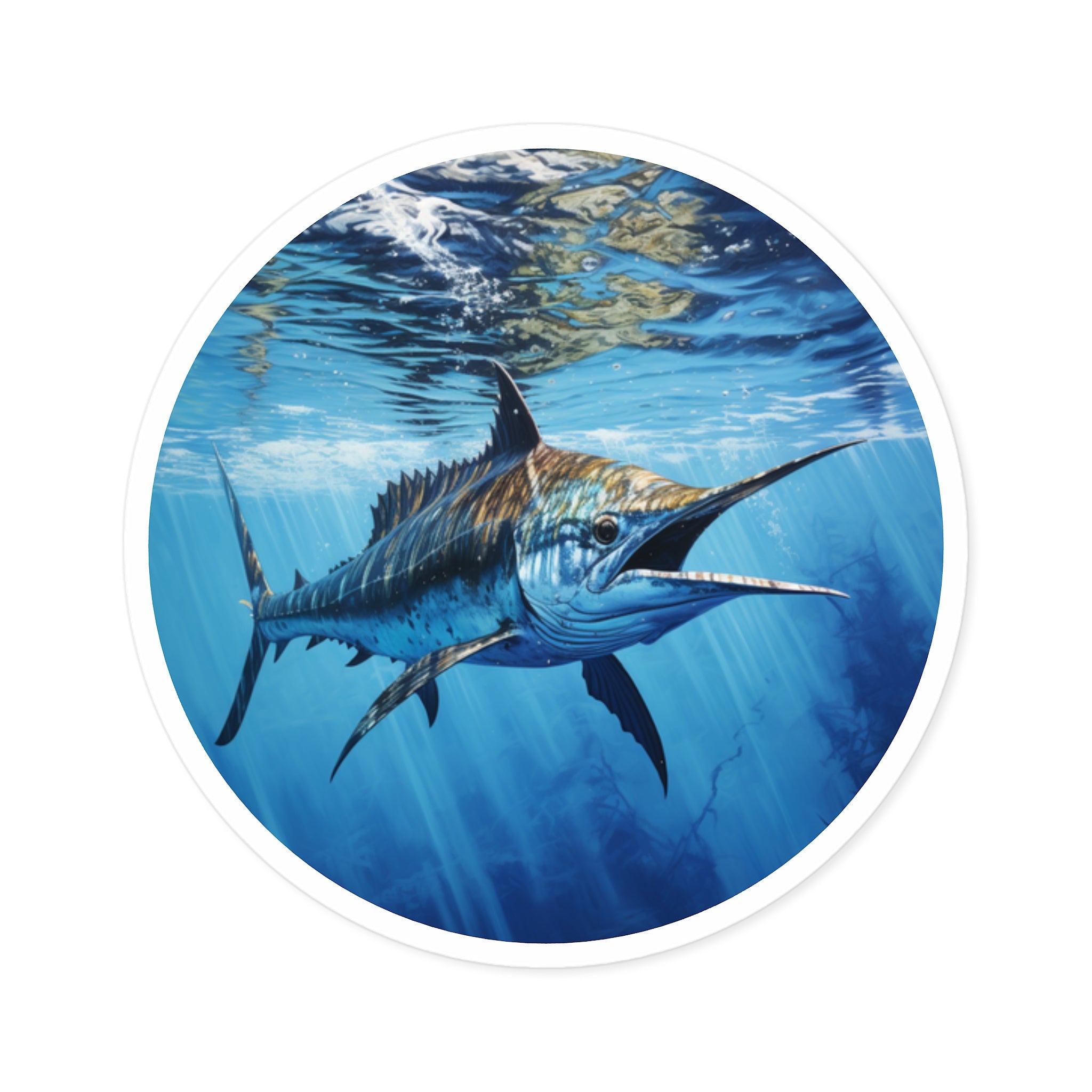 Marlin Underwater Sticker, Ocean Wildlife Art, Fishing Design, Marine Beauty