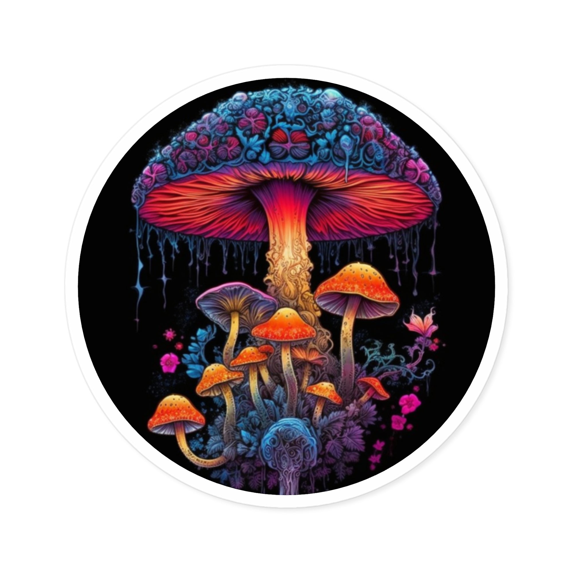 Mystic Mushroom Grove, Colorful Art Sticker, Journal Decor, Fantasy Theme