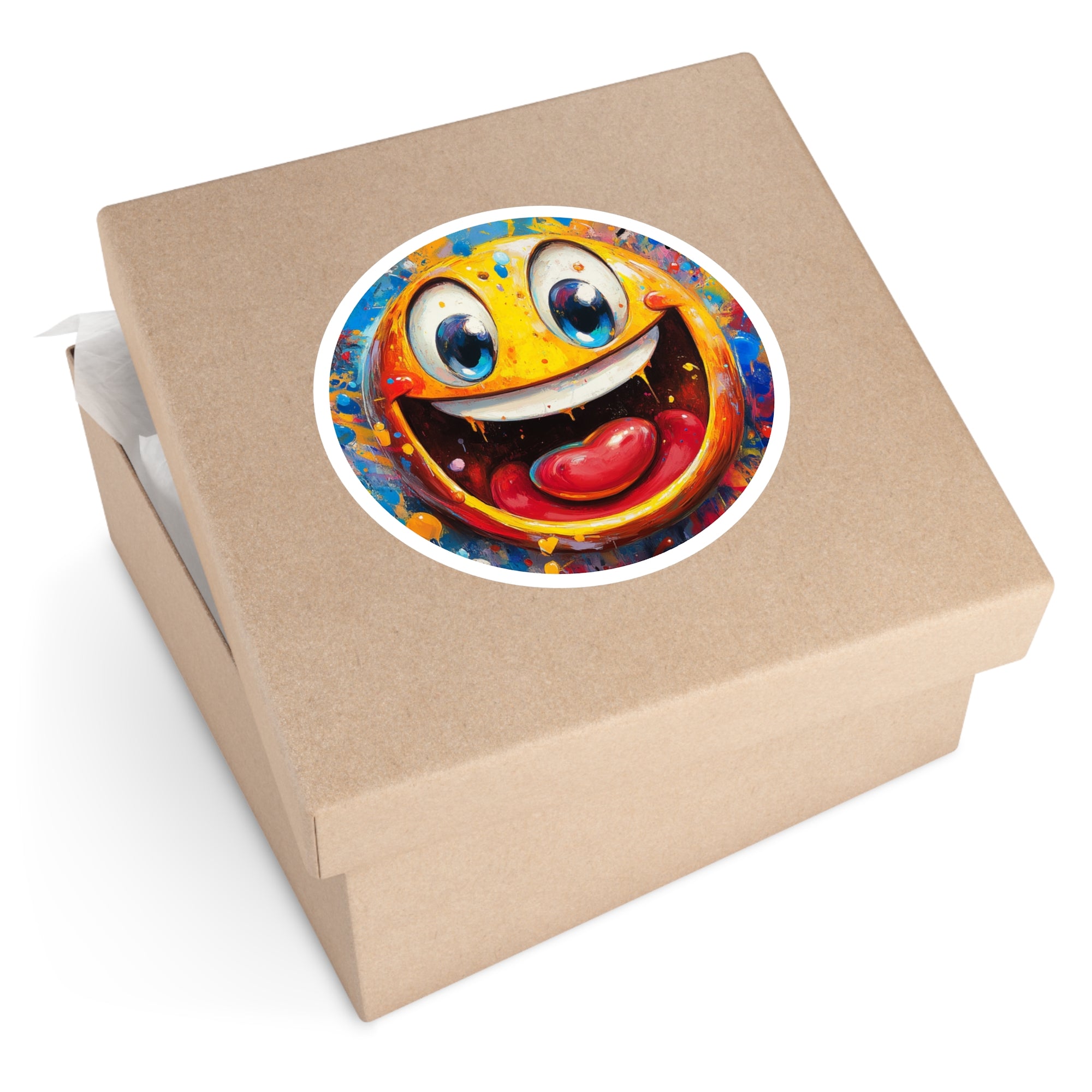 Excited Emoji Sticker, Paint Splash Art, Fun Expression Design, Gift