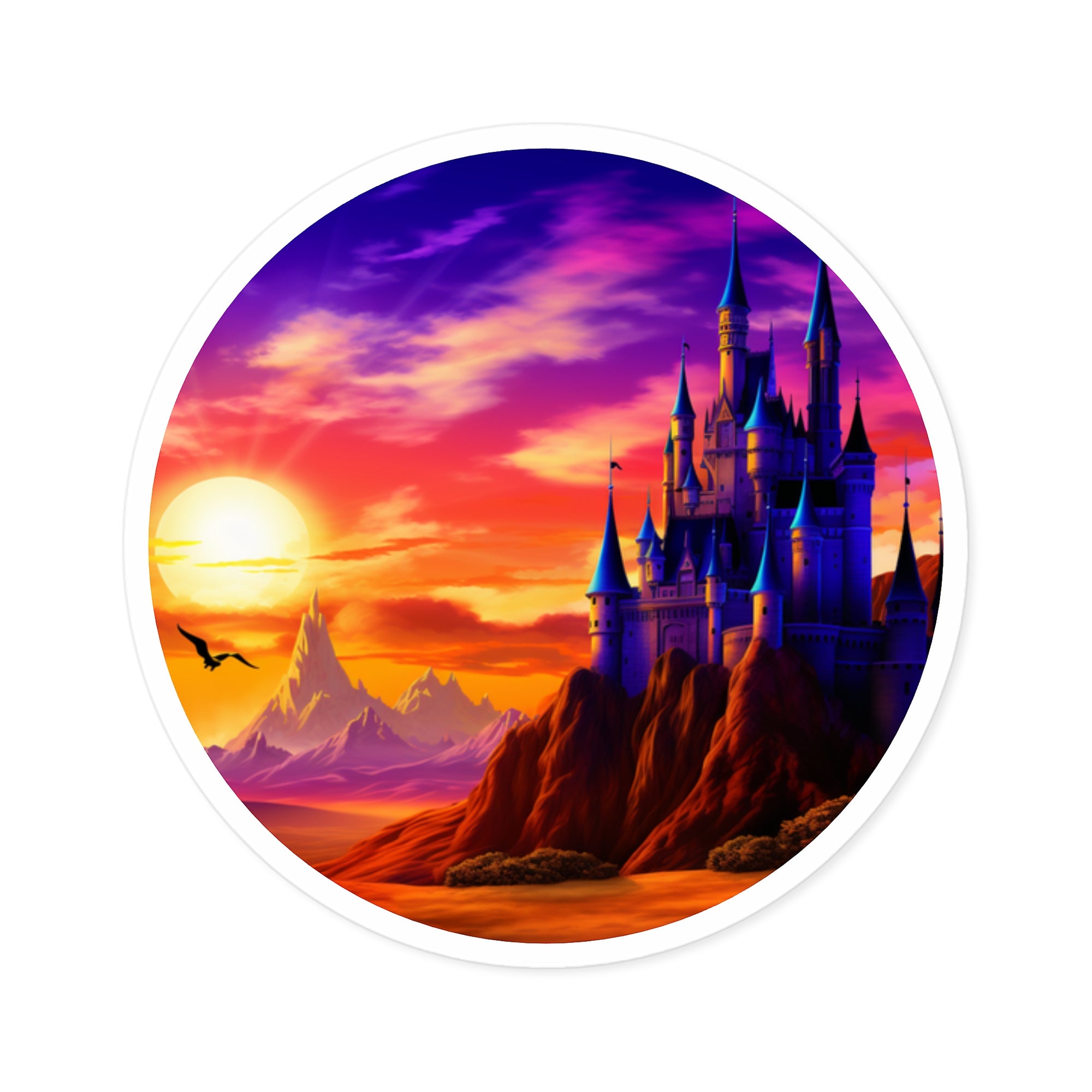 Fantasy Castle, Sunset Scene Sticker, Laptop Decal, Summer Vacation Gift