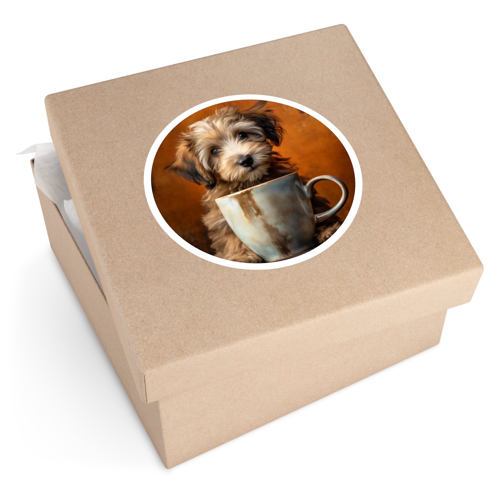 Coffee Pup Sticker, Cute Dog Art, Cozy Morning Design, Adorable Aesthetic