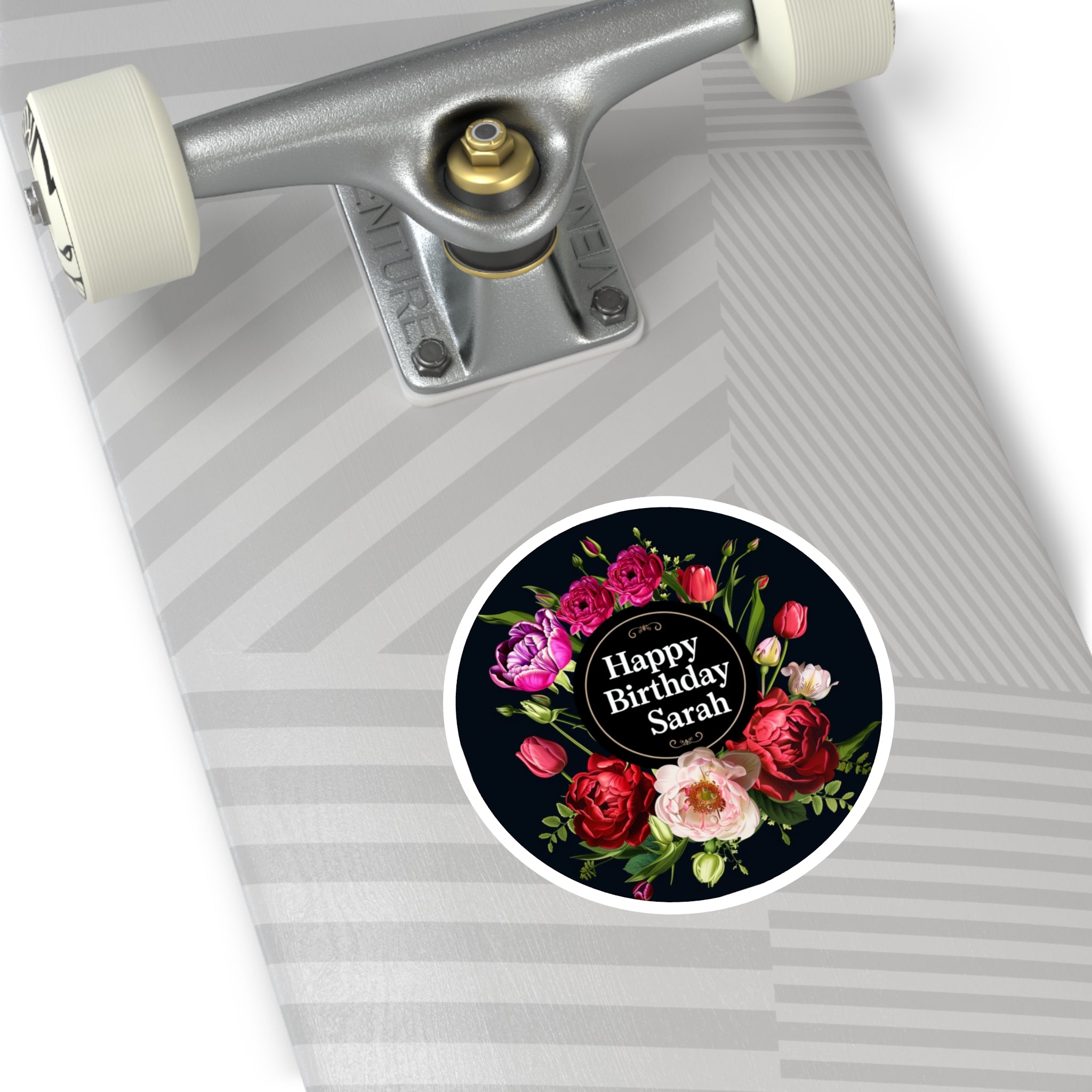 Happy Birthday Sarah Sticker, Floral Design, Elegant Flower Art, Celebration Gift