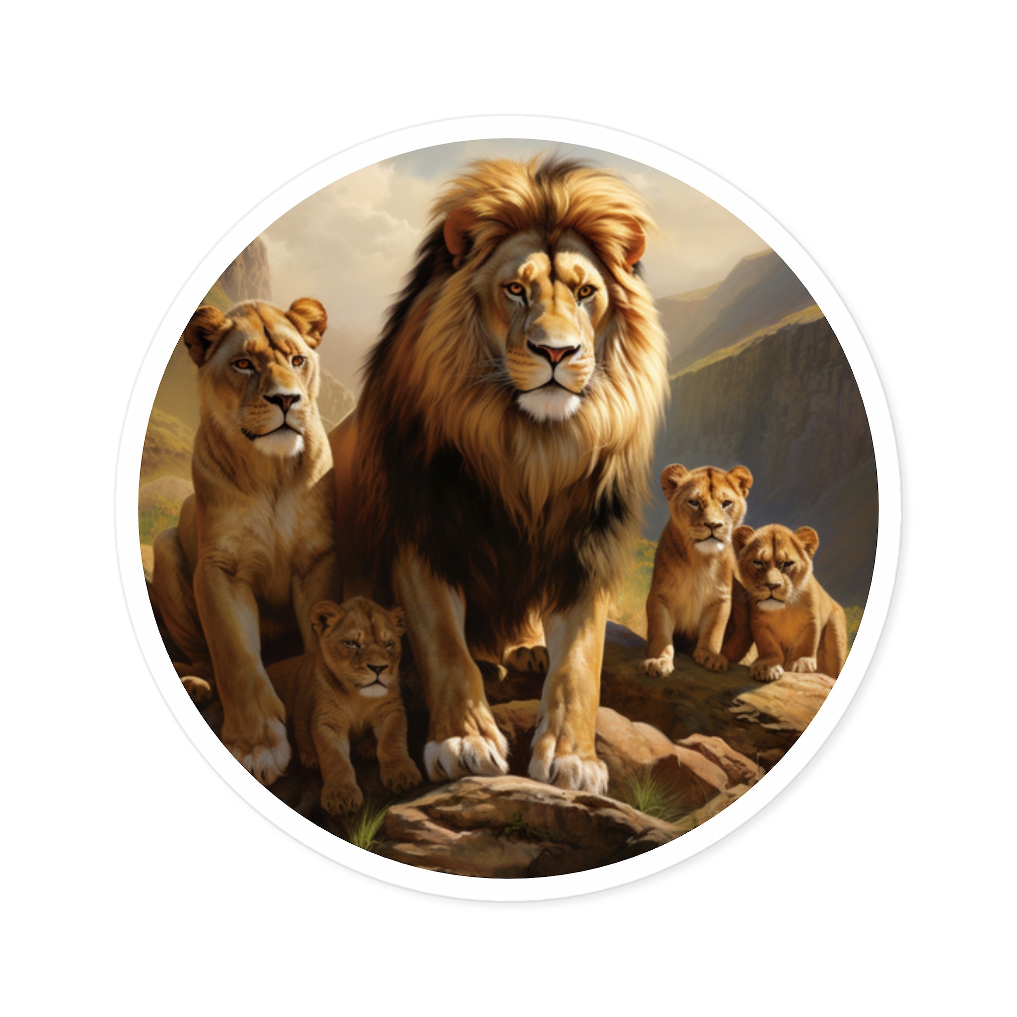 Lion Family Sticker, Wildlife Art Design, Majestic Safari Scene, Animal Pride