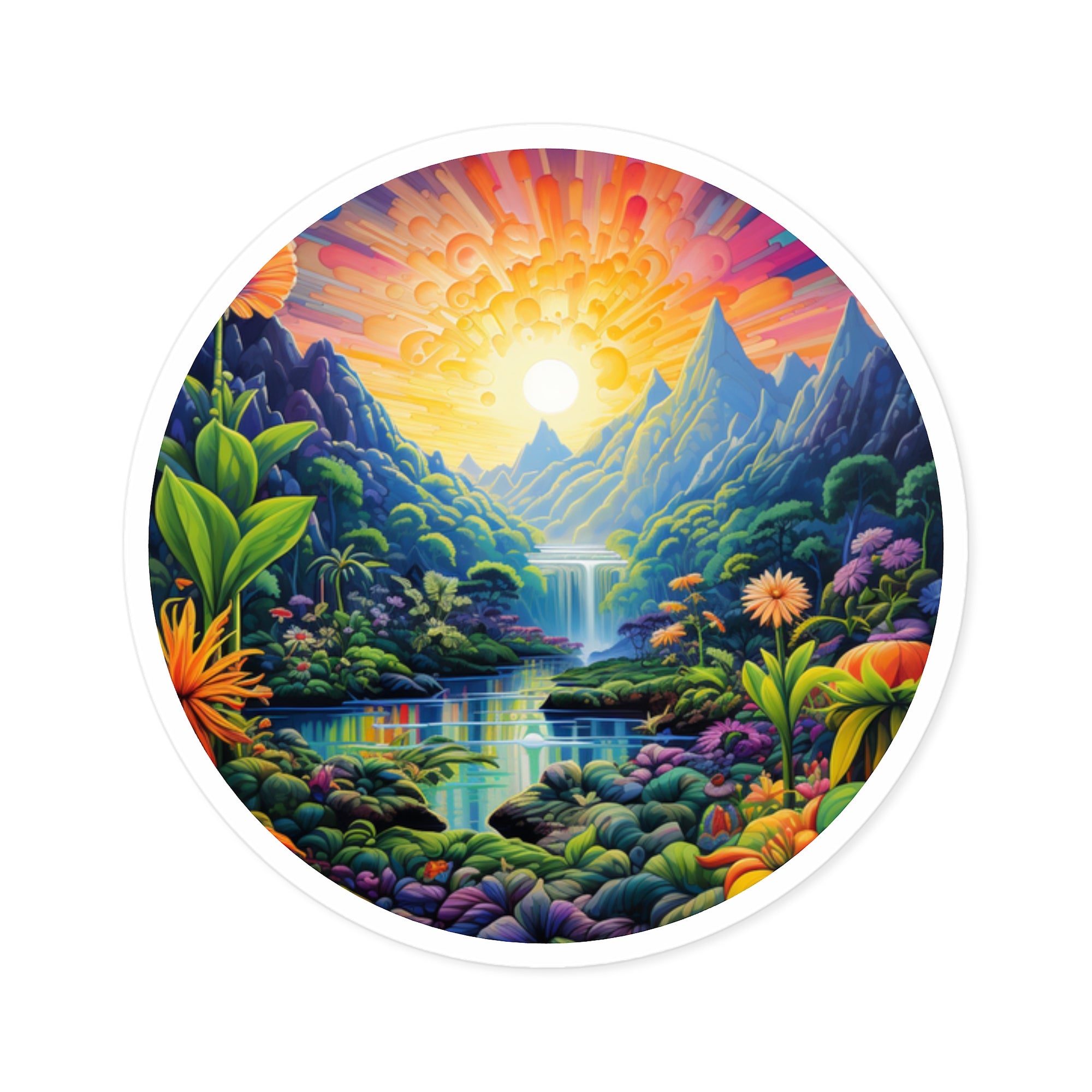 Cannabis Grove in Mountain Valley, Nature Sticker, Scenic Art, Outdoor Design
