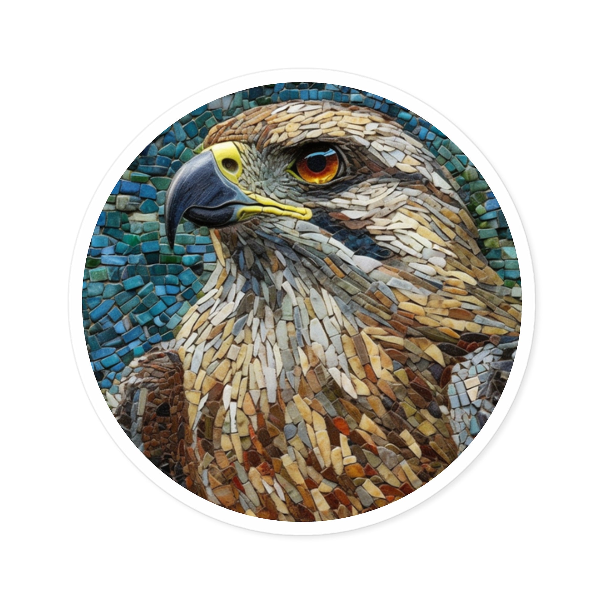 Hawk Mosaic Sticker, Detailed Art, Earth Tones, Bird Lover Gift