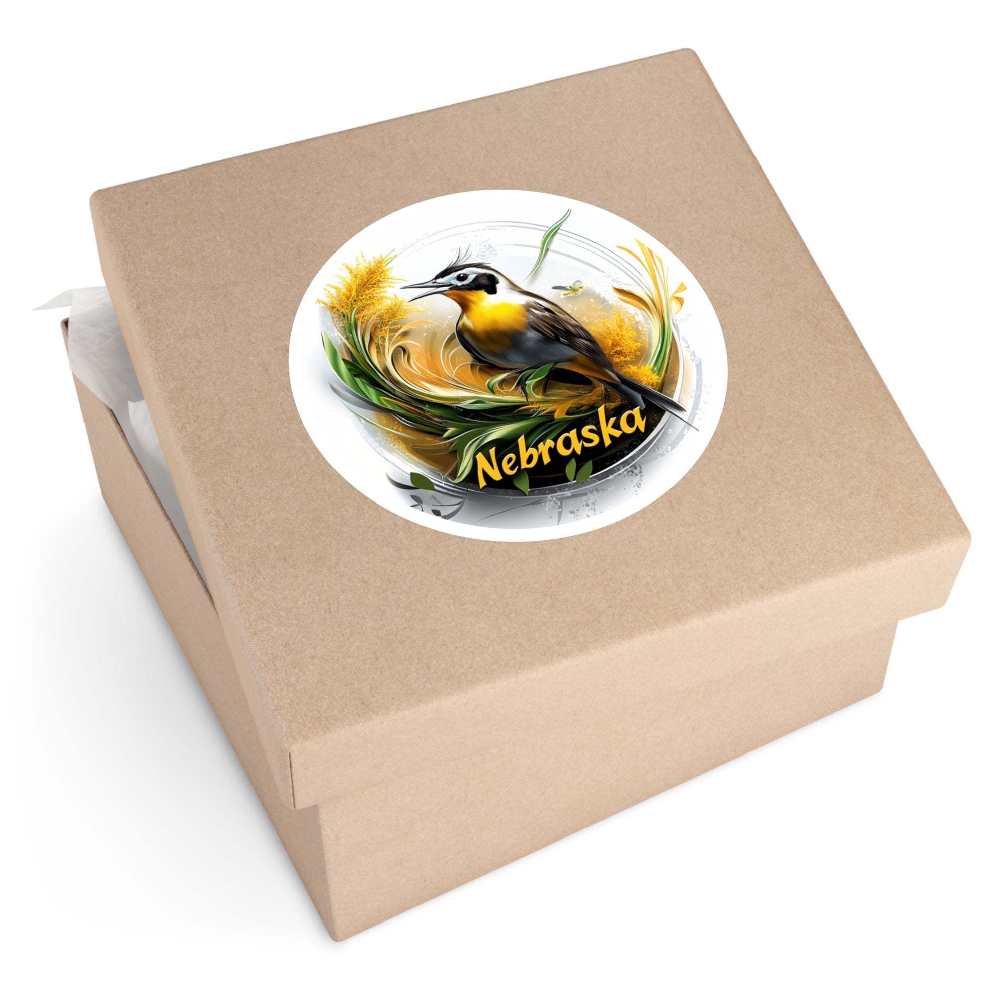 Nebraska Meadowlark Sticker, Goldenrod Flower Design, State Pride, Bird Art