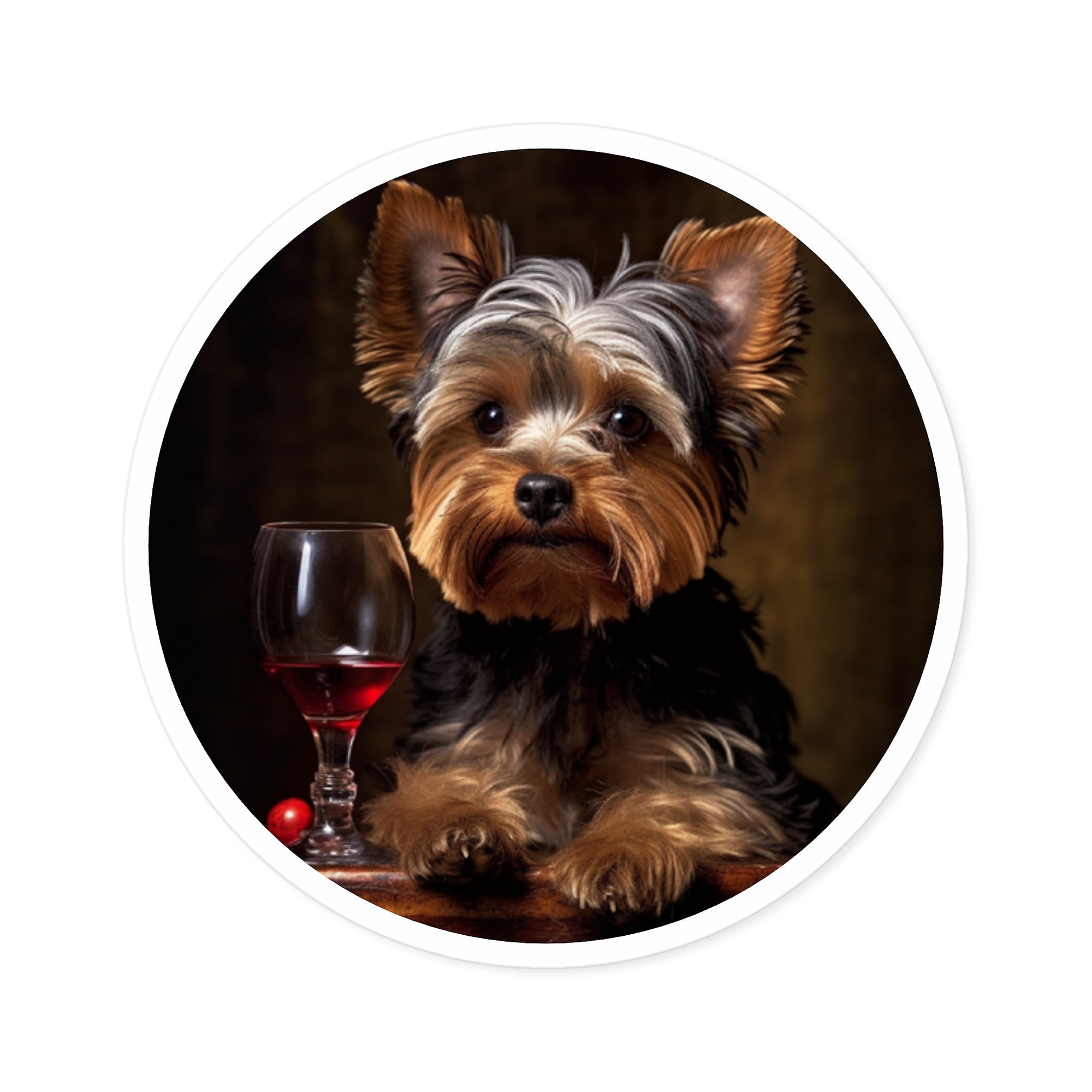 Yorkie Wine Time Sticker, Cute Dog Art, Fun Pet Design, Relaxed Gift