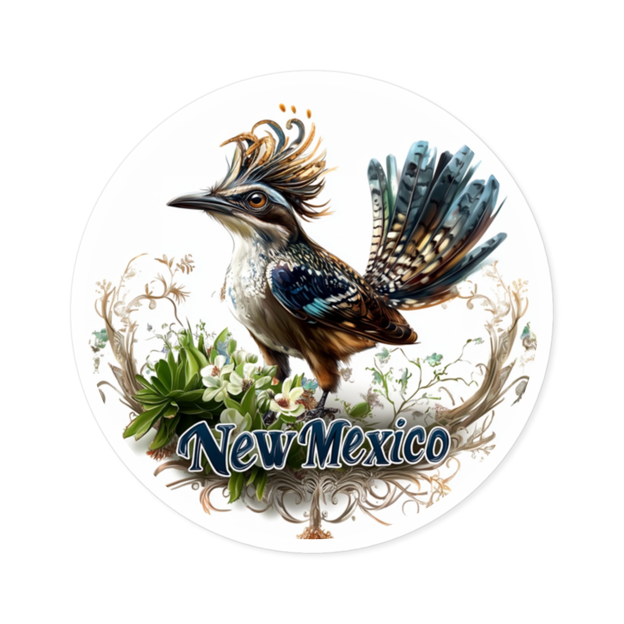 New Mexico Roadrunner, Yucca Flower Sticker, Laptop or Water Bottle, State Bird Art