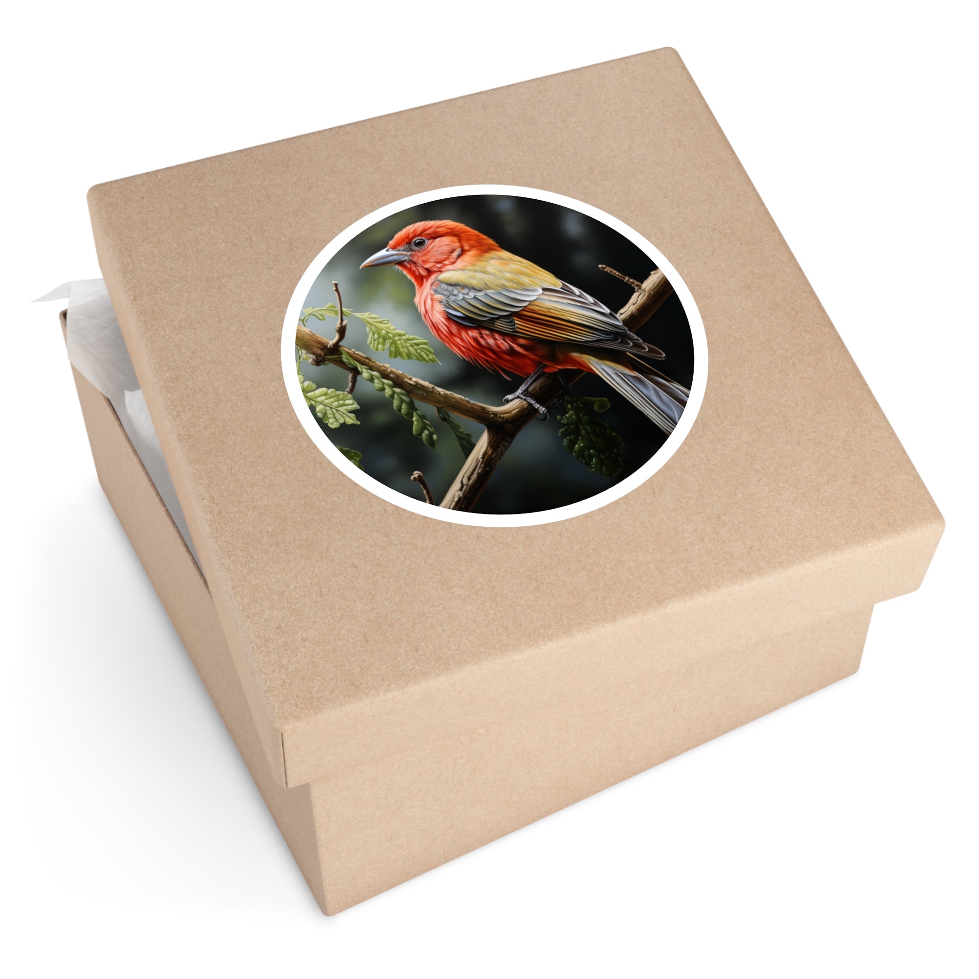 Summer Tanager Sticker, Realistic Bird Art, Colorful Nature Design, Vibrant Gift Idea