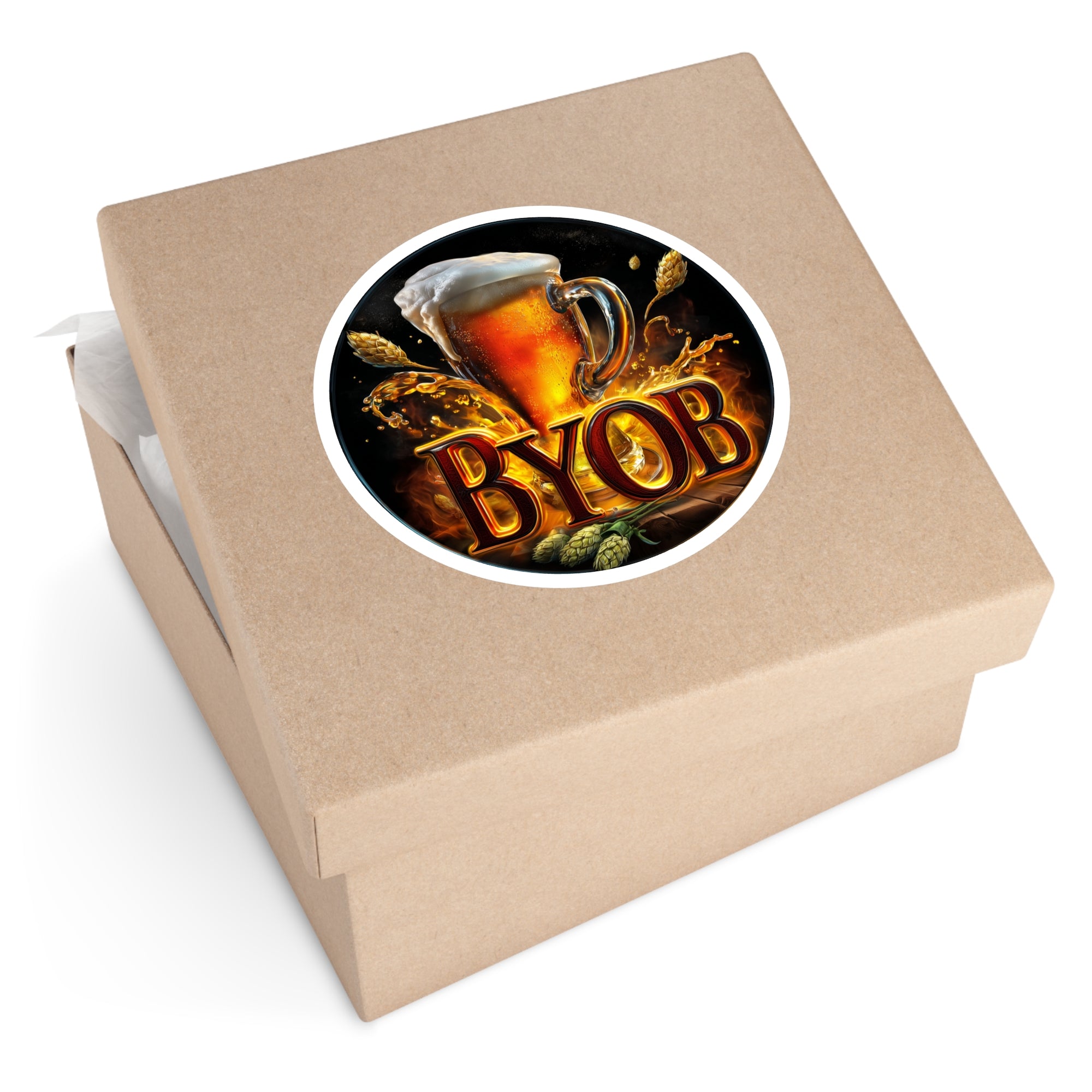 BYOB Beer Sticker, Funny Bar Vinyl Design, Circle Art for Laptops or Coolers