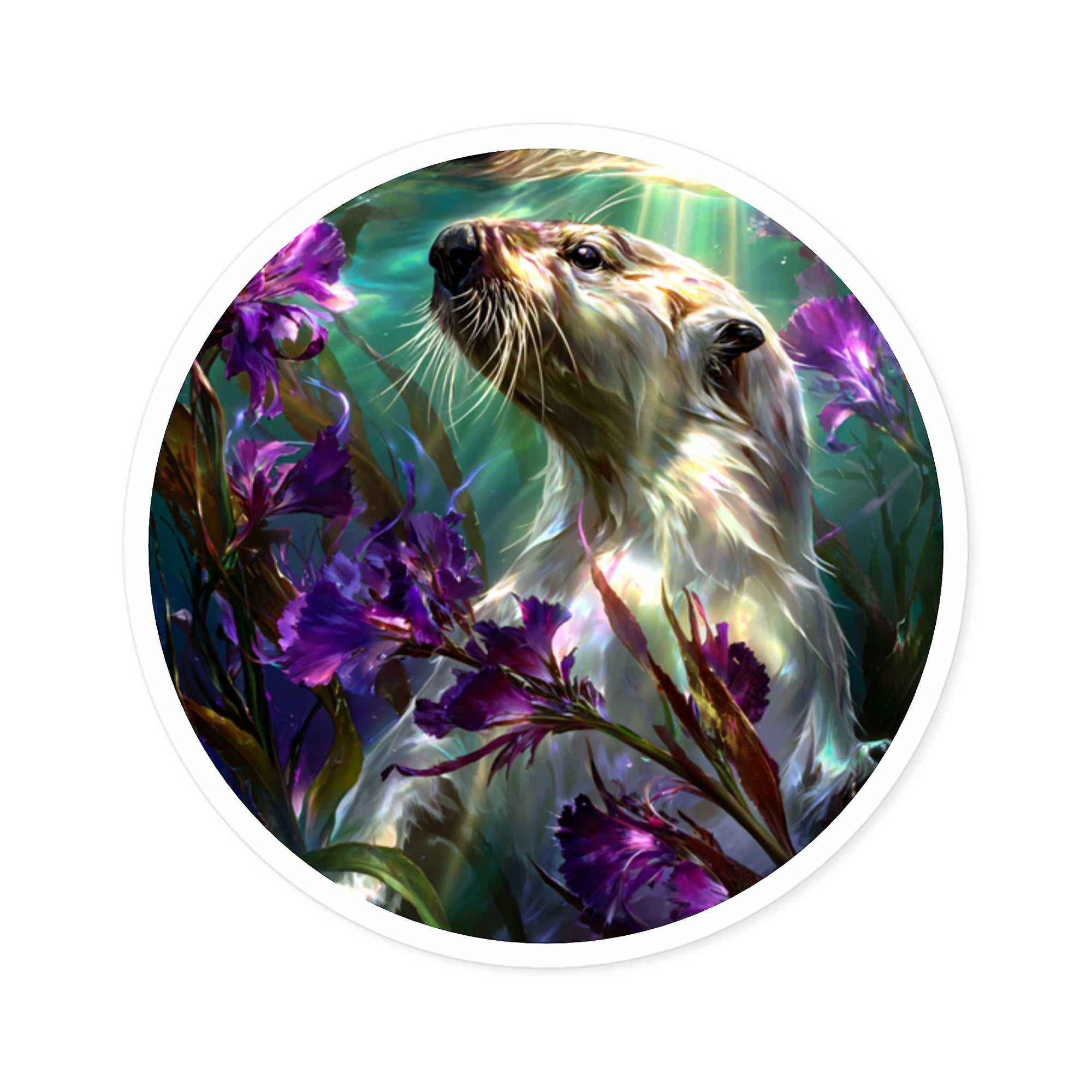 Sea Otter Serenity, Underwater Floral Art Sticker, Peaceful Scene, Nature Magic