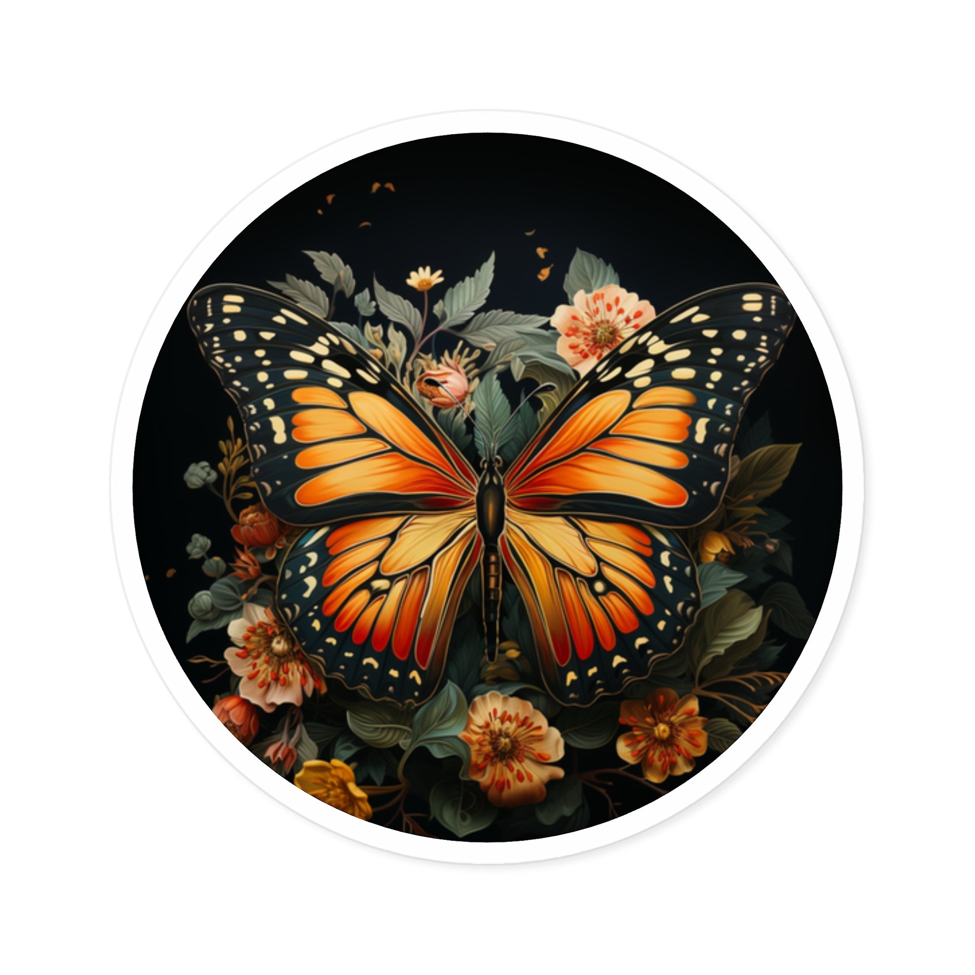 Monarch Butterfly, Floral Art Sticker, Laptop Decal, Nature Lover Gift