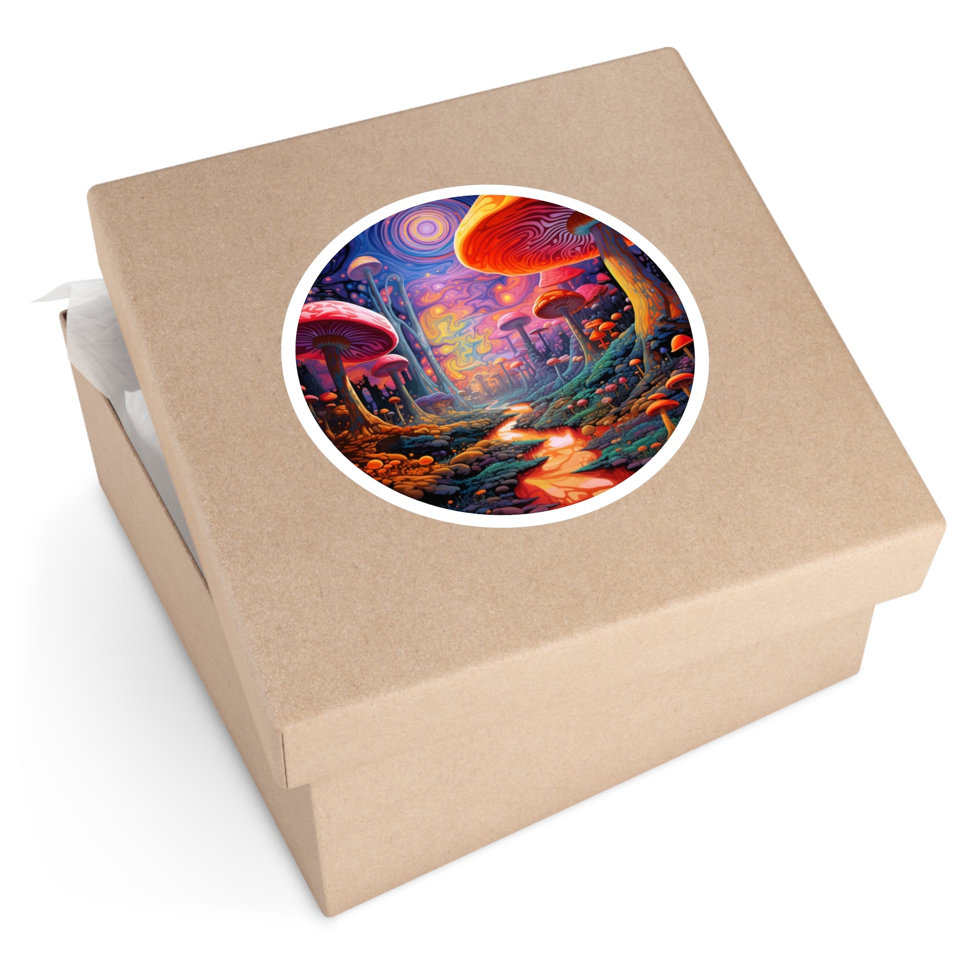 Colorful Mushroom Valley, Trippy Art Sticker, Creative Decor, Fantasy World