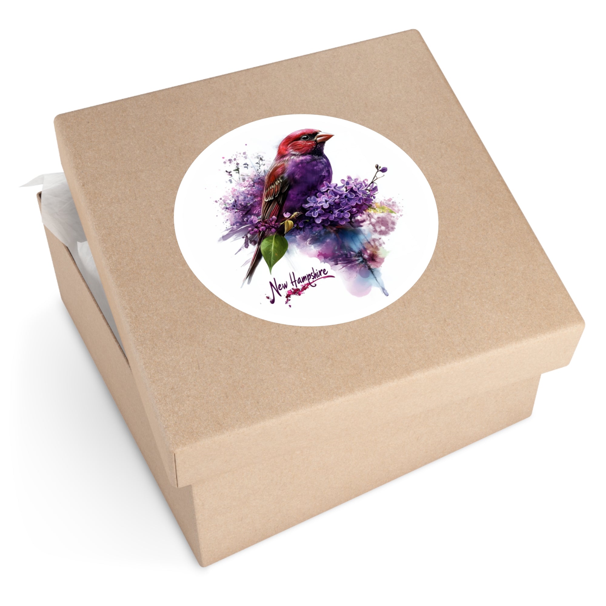New Hampshire Bird Sticker, Purple Finch and Lilac Design, State Nature Art