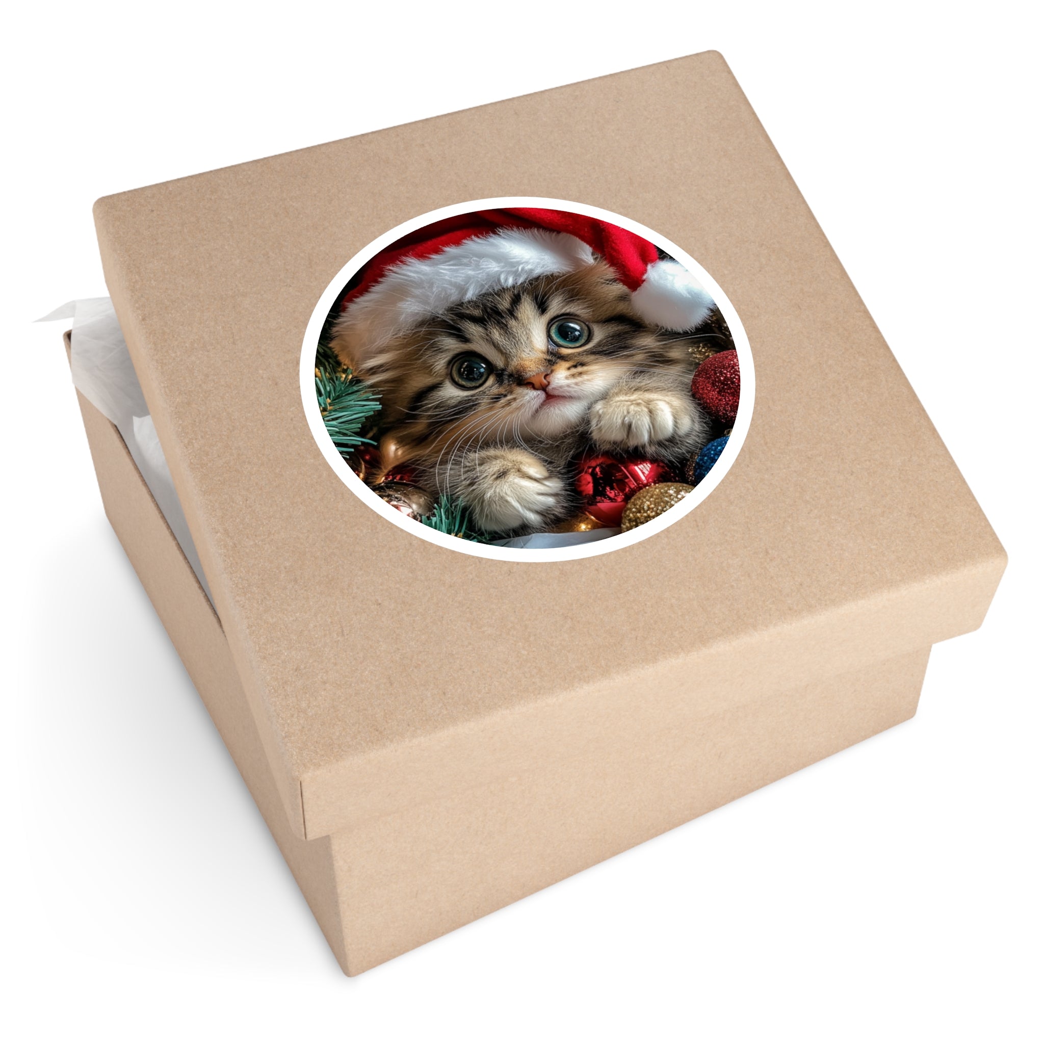 Christmas Kitten Sticker, Cute Cat Design, Holiday Art, Festive Gift