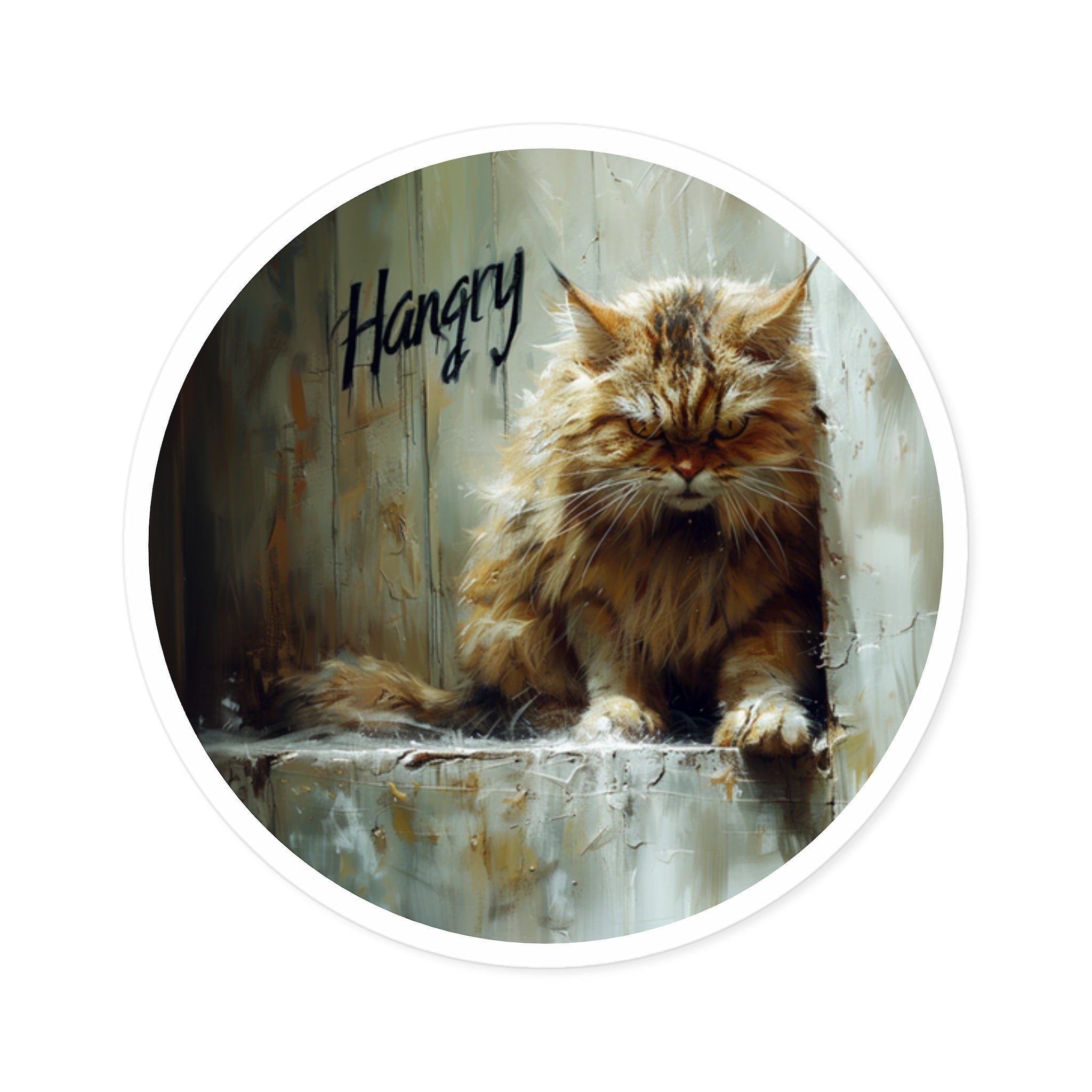 Hangry Cat Sticker, Grumpy Feline Art, Funny Mood Design, Gift Idea