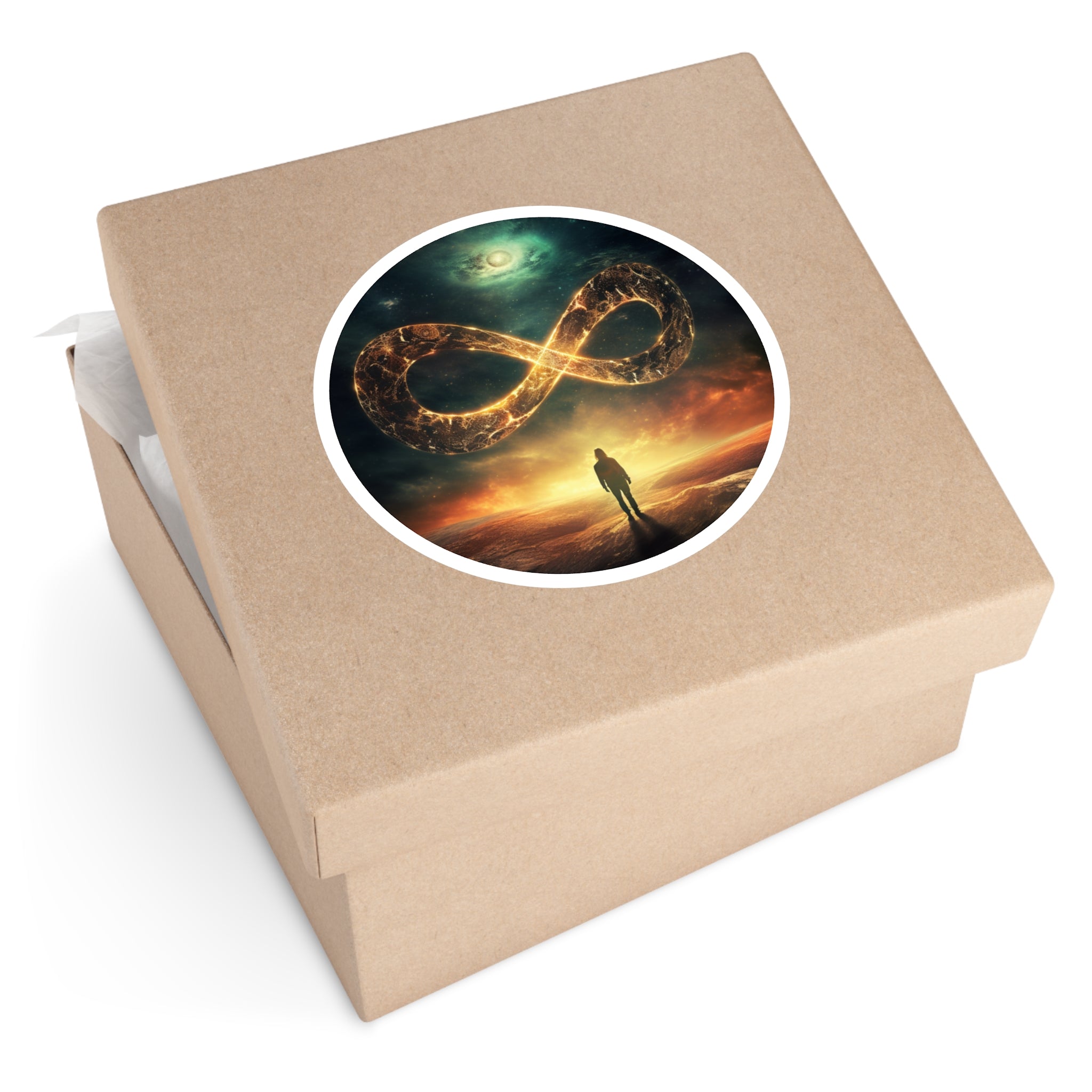 Infinity symbol sticker, cosmic art, inspirational design, space theme
