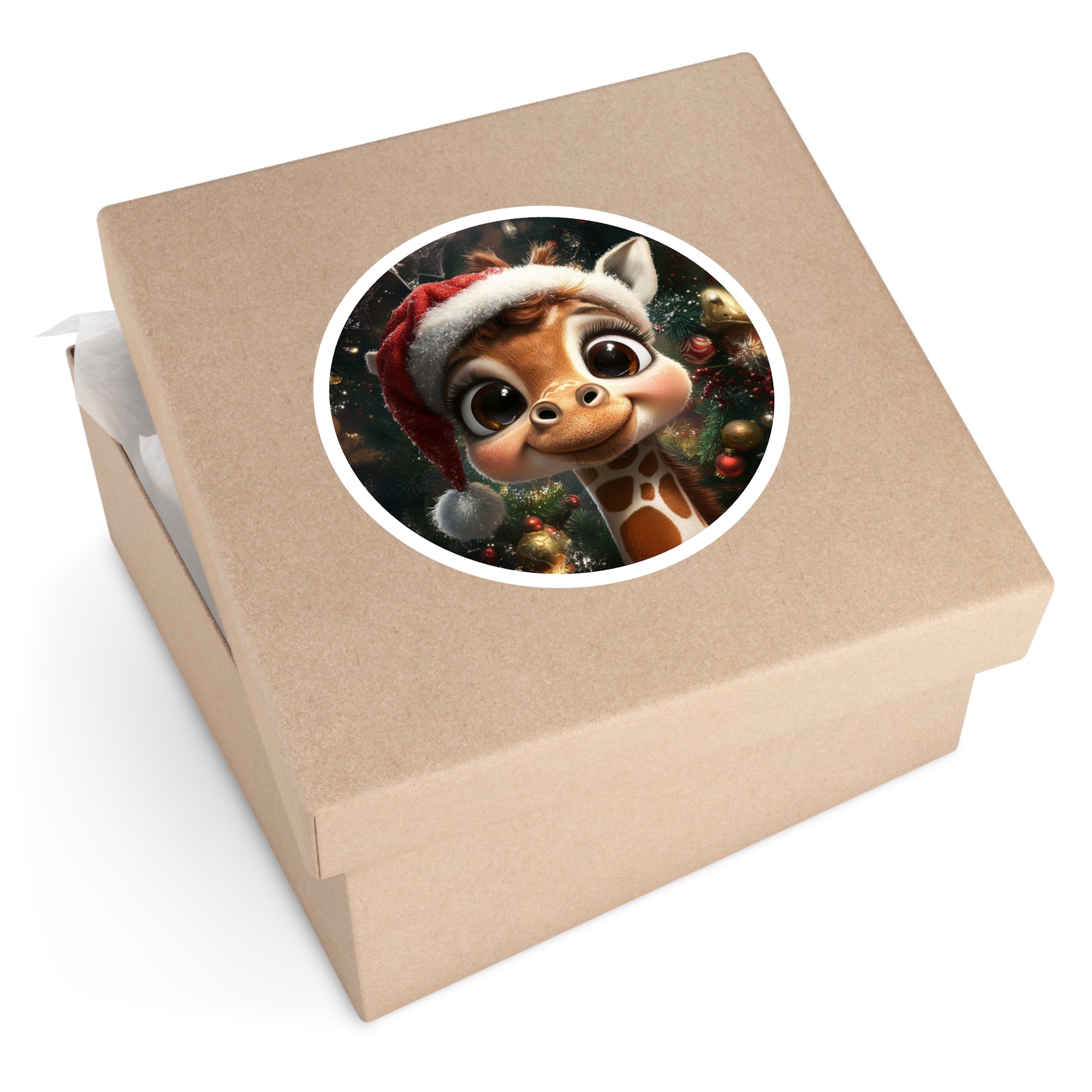 Baby Giraffe Christmas Sticker, Holiday Animal Art, Cute Festive Design, Seasonal Gift