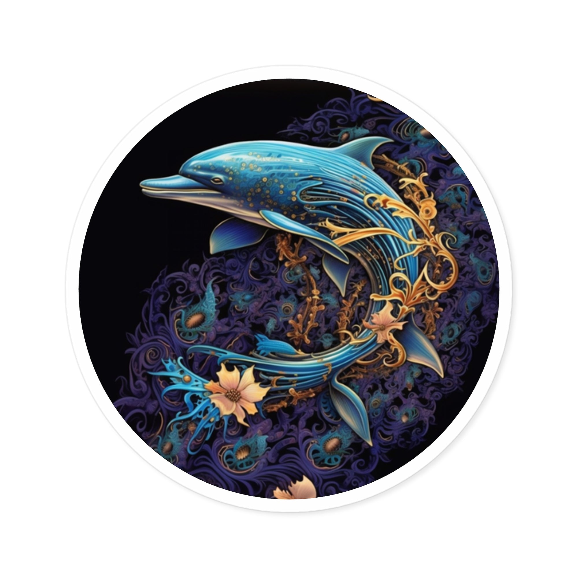 Mystical Dolphin Sticker, Ocean Fantasy Art, Decorative Marine Design, Whimsical Sea Life